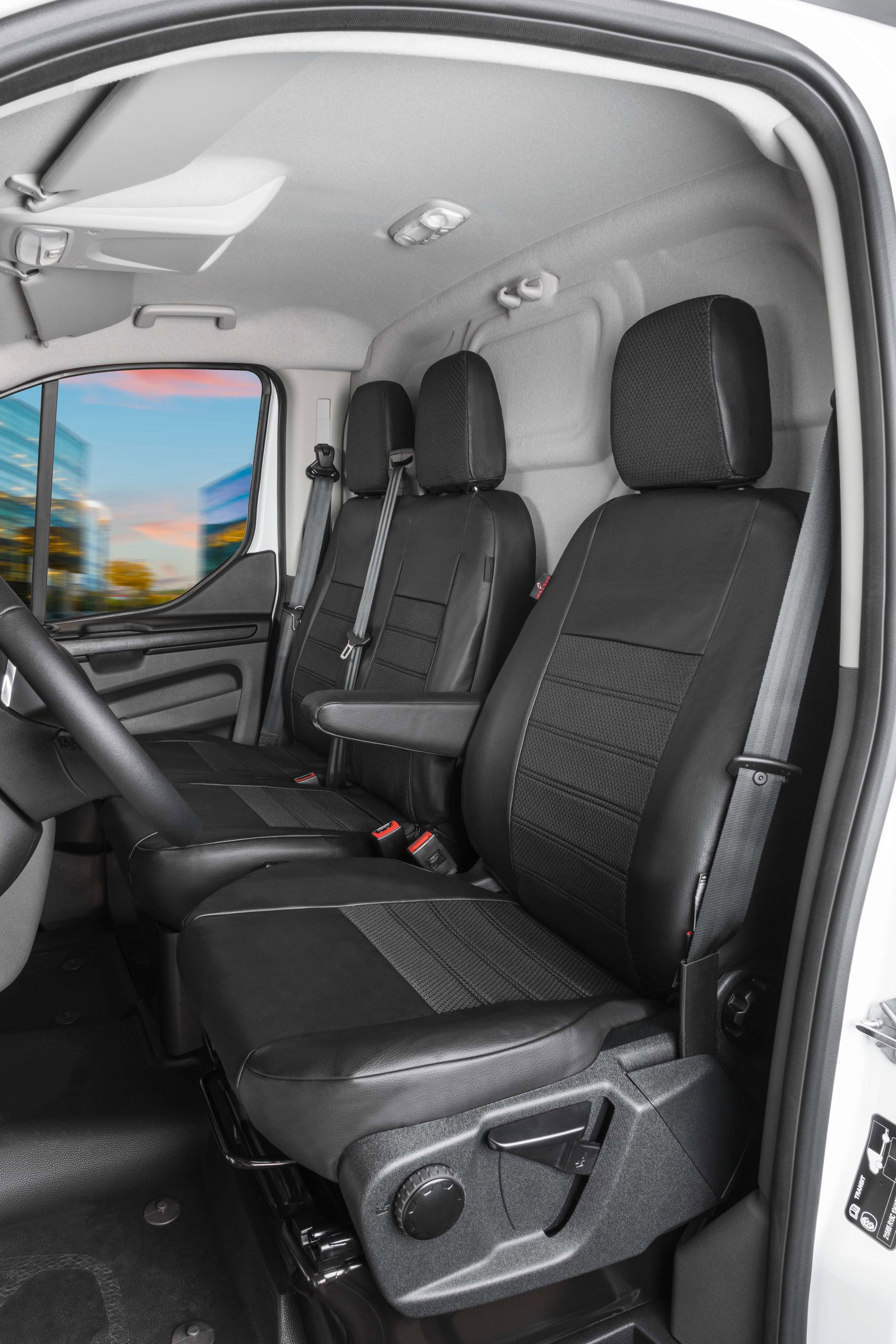 Pasform Premium sædebetræk til Mercedes-Benz Sprinter 06/2006-i dag, 1 enkeltsædebetræk foran + armlænsbetræk, 1 dobbeltbænkbetræk
