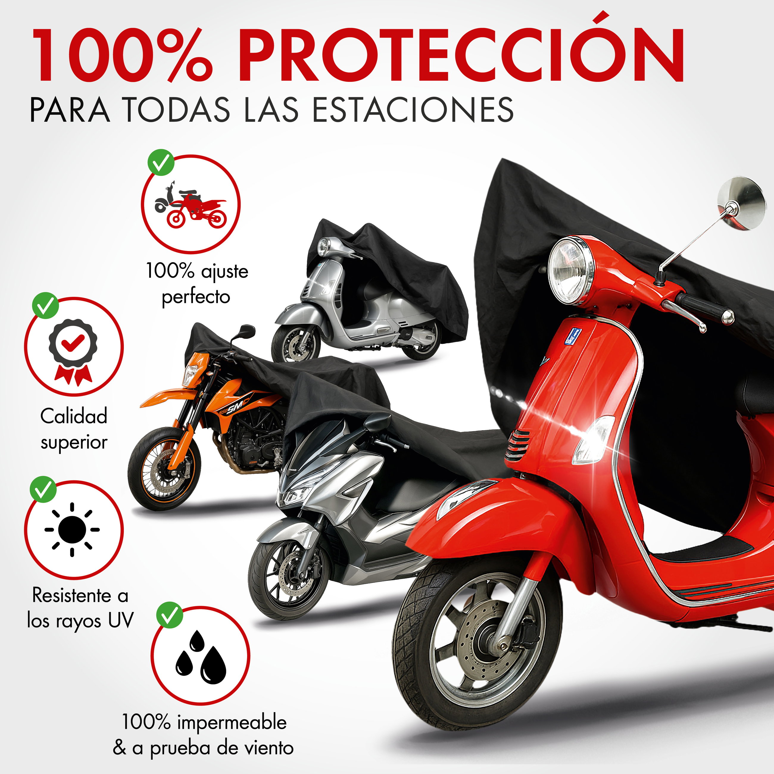 Funda protectora premium para moto XL, funda para moto de robusto PVC, garaje para moto impermeable - 255x110x135 cm negro