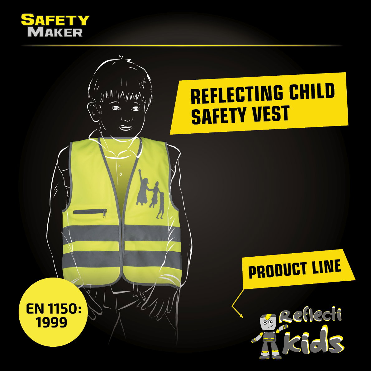 Safety Maker  Veiligheidsvest voor kinderen, hoge zichtbaarheidsvest, reflecterend vest, reflecterend voor 3-6 jaar, geel