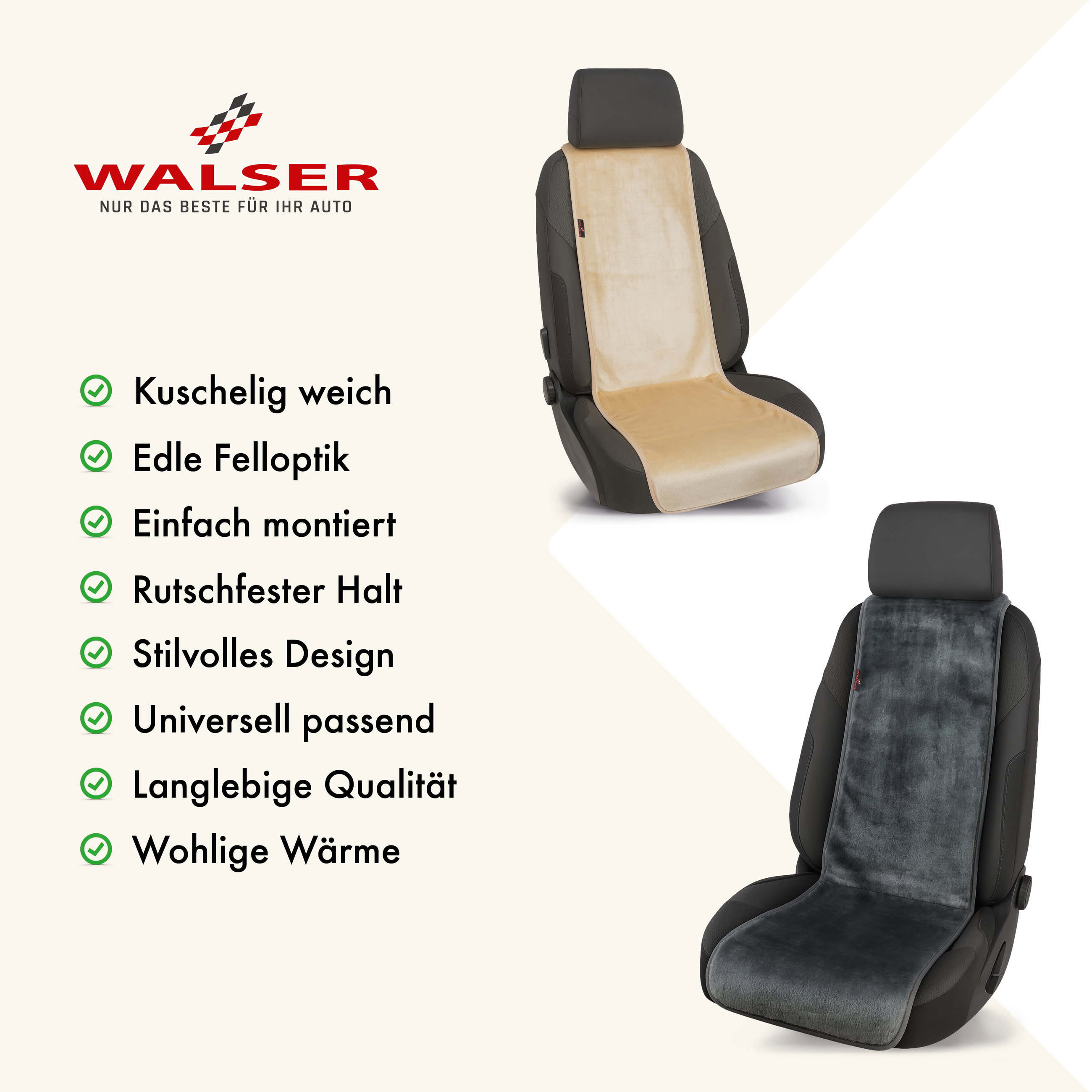 Auto Sitzauflage Teddy, Kunstfell PKW Sitzschoner für Einzelsitz, Kunstfellbezug beige, 1 Stück