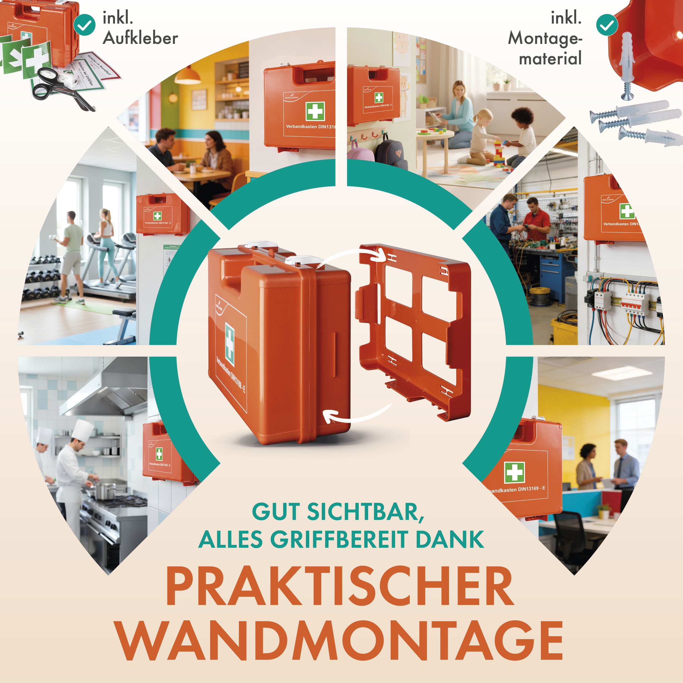 erste-hilfe-kasten, rettungskasten, verbandskasten, wandmontage, werkstatt-werkzeug, erste Hilfe, Notfallkaste, Erste-Hilfe-Set, Wandmontage, Montagematerial