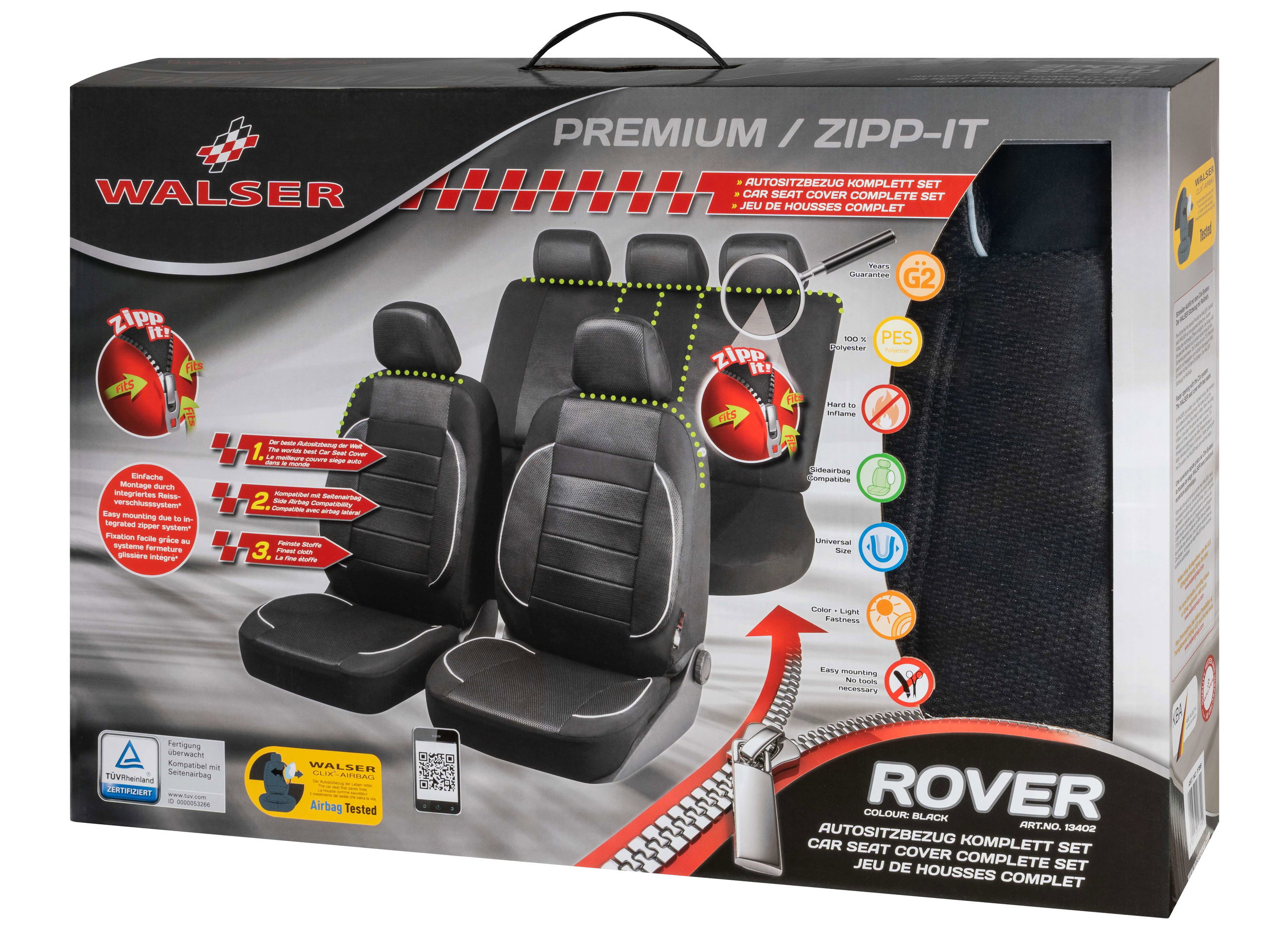 Set completo di coprisedili auto ZIPP IT Premium Rover con sistema di chiusura a cerniera