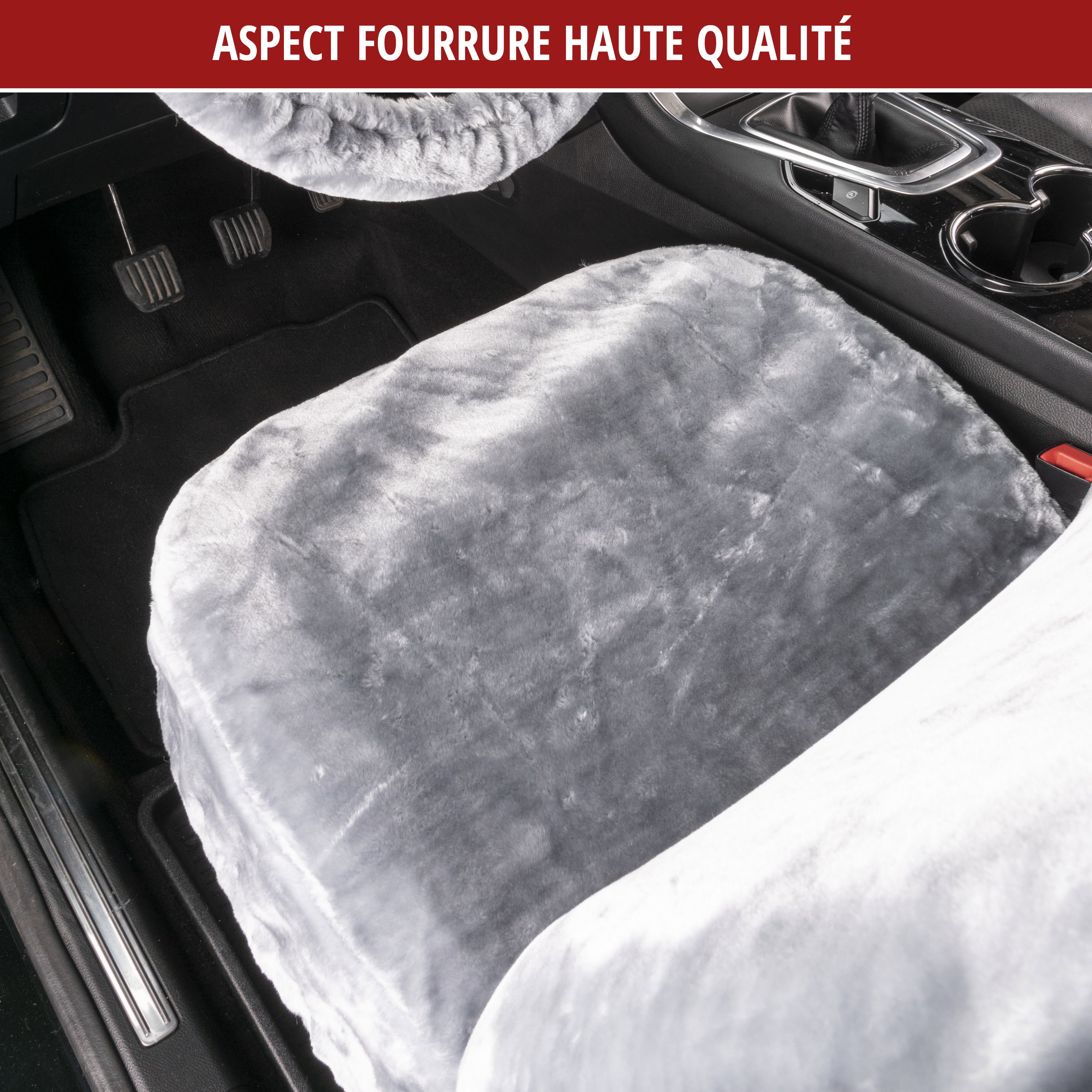 Housse de siège auto Teddy en fausse fourrure, protection de siège individuel, revêtement en fausse fourrure argent, 1 pièce