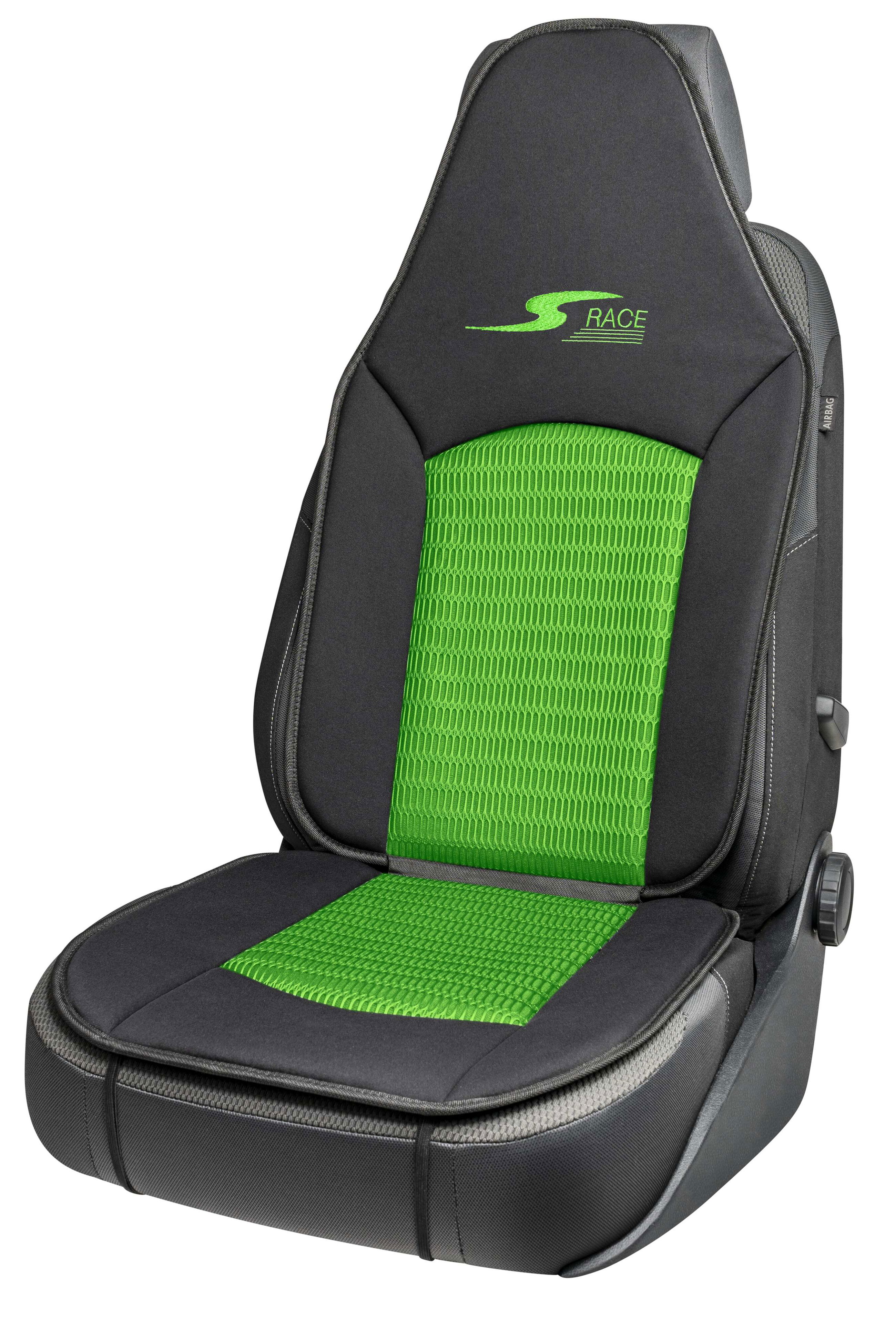 Housse de siège de voiture S-Race, Housse de siège de voiture pour sièges à dossier haut/sièges de pilote vert, 1 pièce