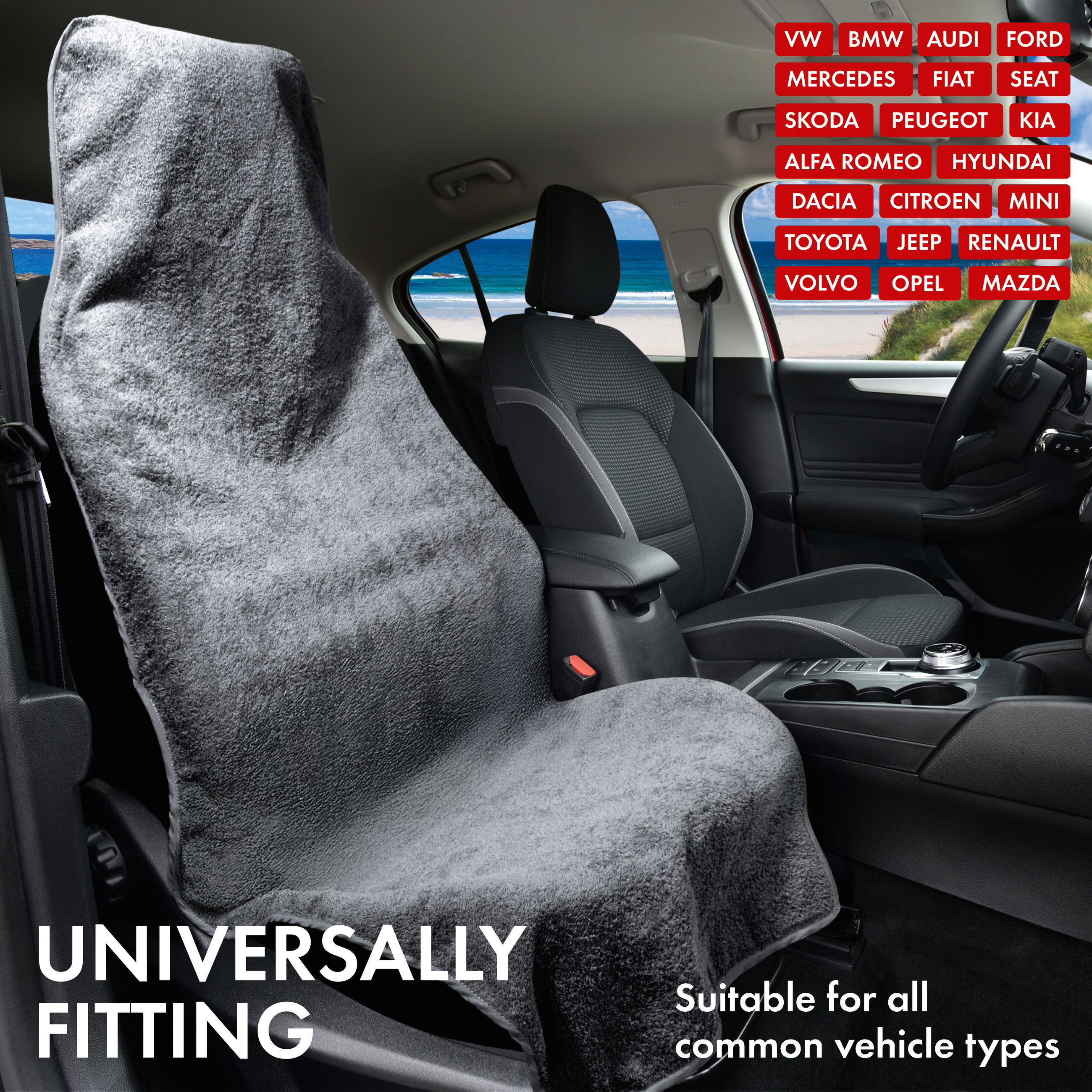 Car seat cover terry cloth, car seat protector washable grey, 1 piece