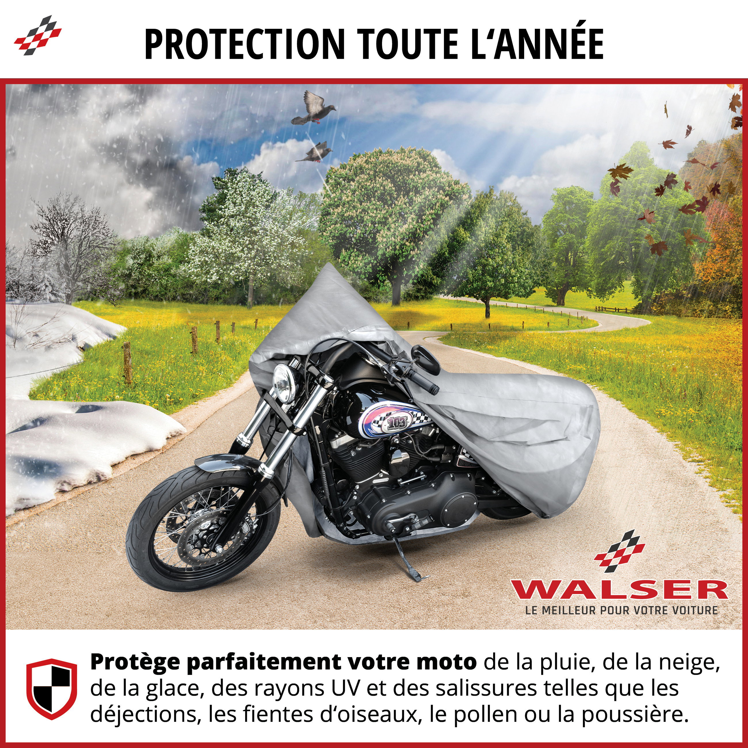 Bâche de protection pour moto All Weather L, Bâche de protection pour moto, Garage pour moto étanche - 250x100x130 cm argent