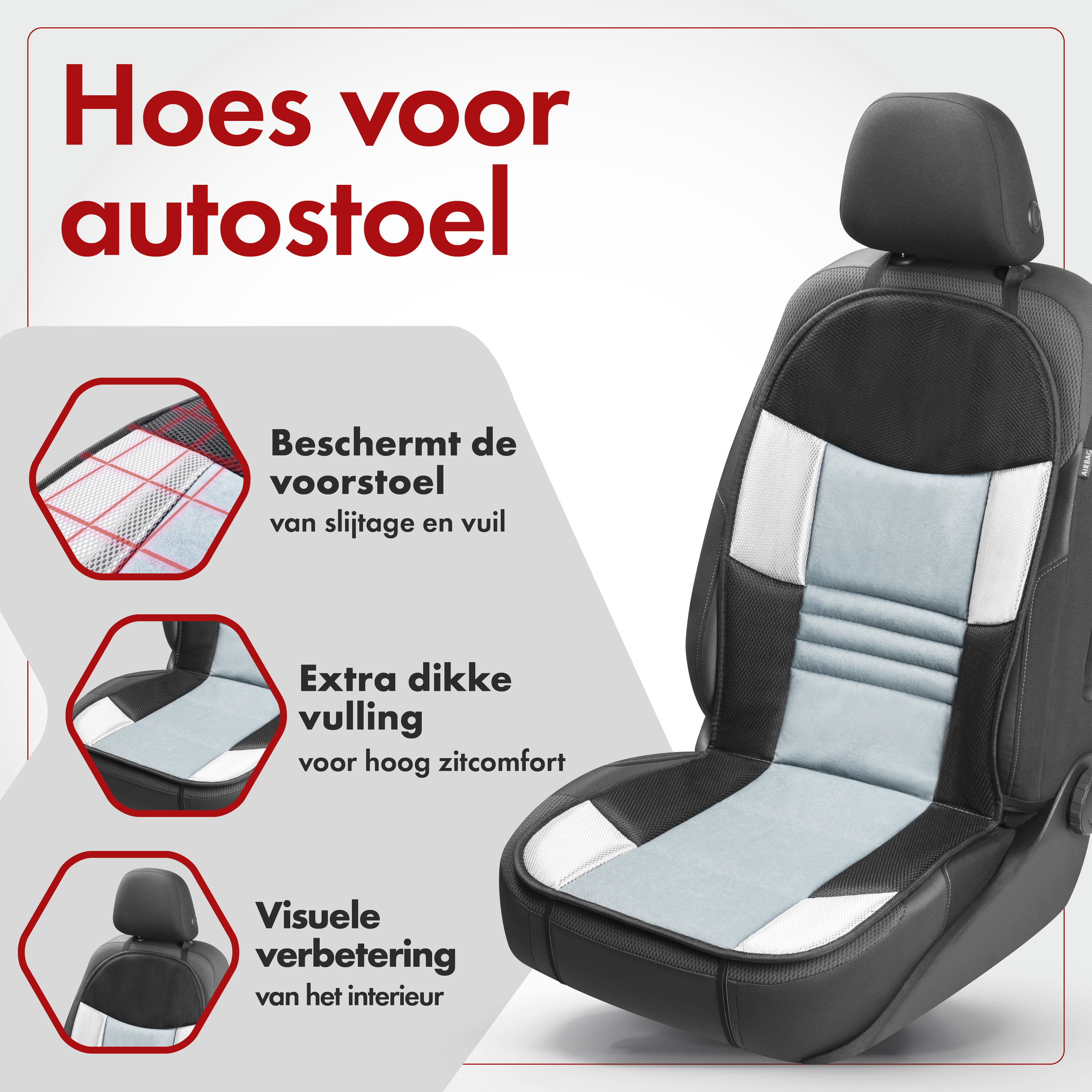 Autostoelhoes, autostoelbeschermer Hunt, autostoelbeschermer zilver zwart, 1 stuk