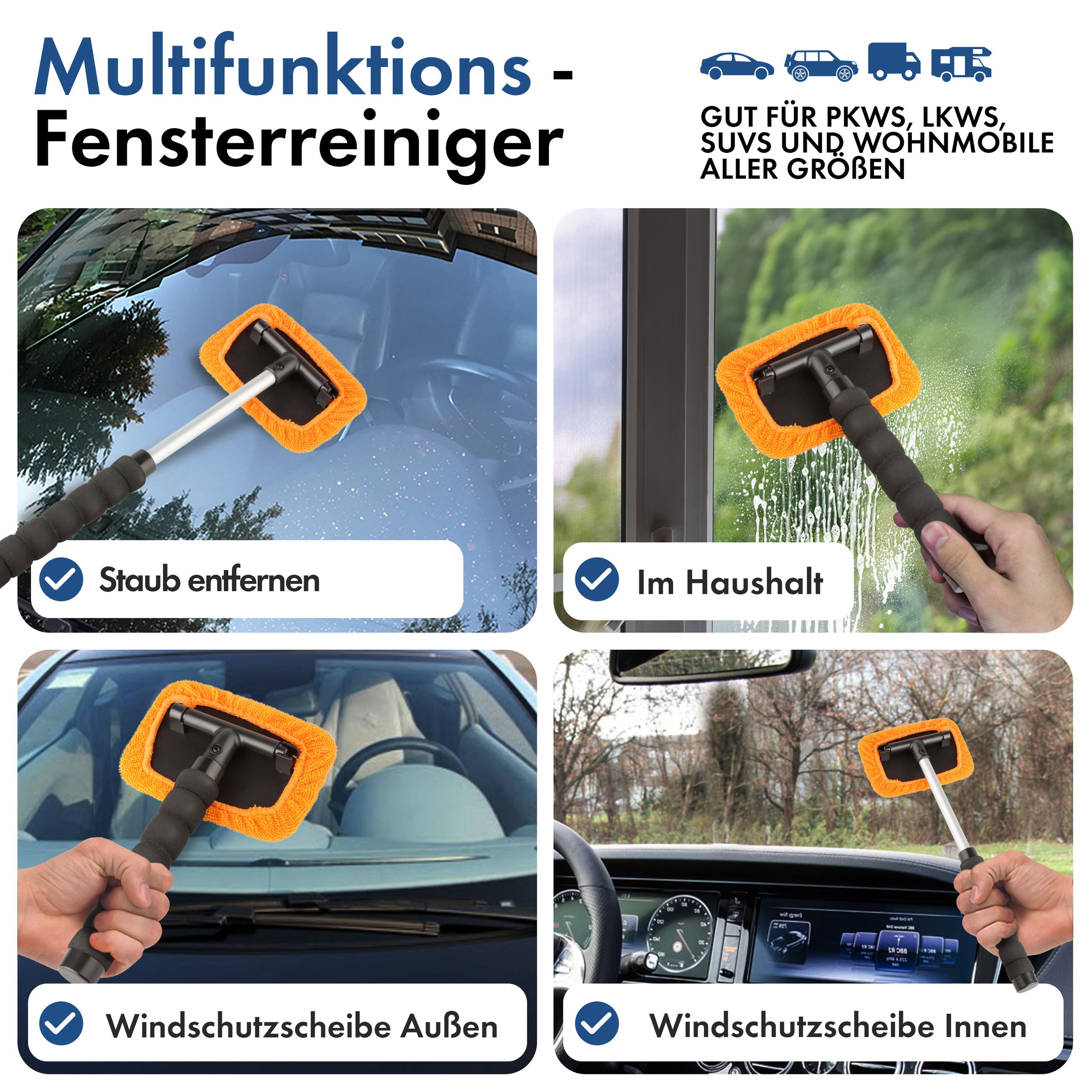 Scheibenreiniger inkl. Sprühflasche, Autoscheibenreiniger teleskopierbar 26 - 42 cm orange