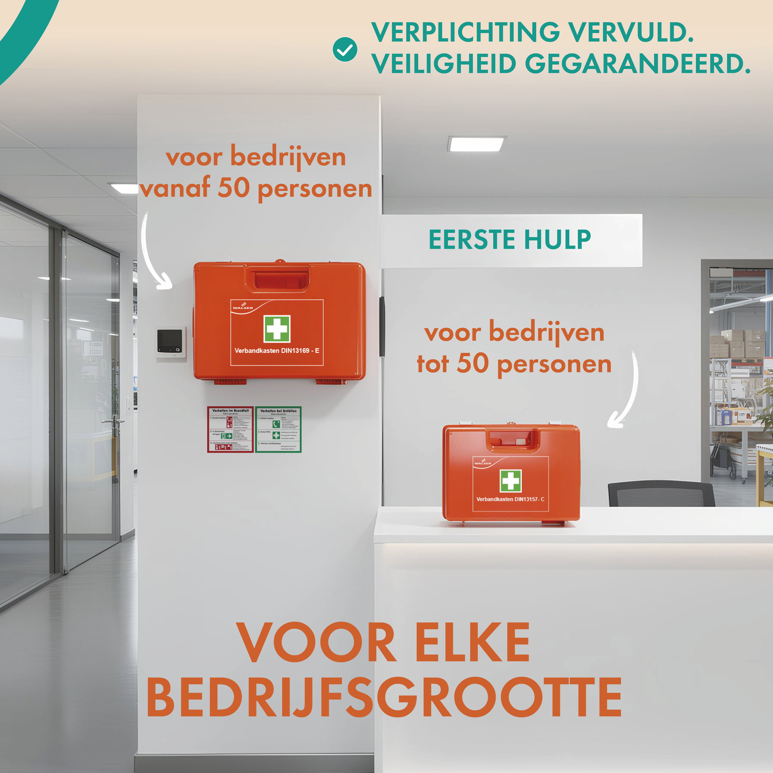 EHBO-set volgens DIN 13169:2021, bedrijfsverbandkoffer incl. wandhouder, EHBO-koffer met 166 onderdelen, voor bedrijven vanaf 50 personen, voor kantoor/thuis