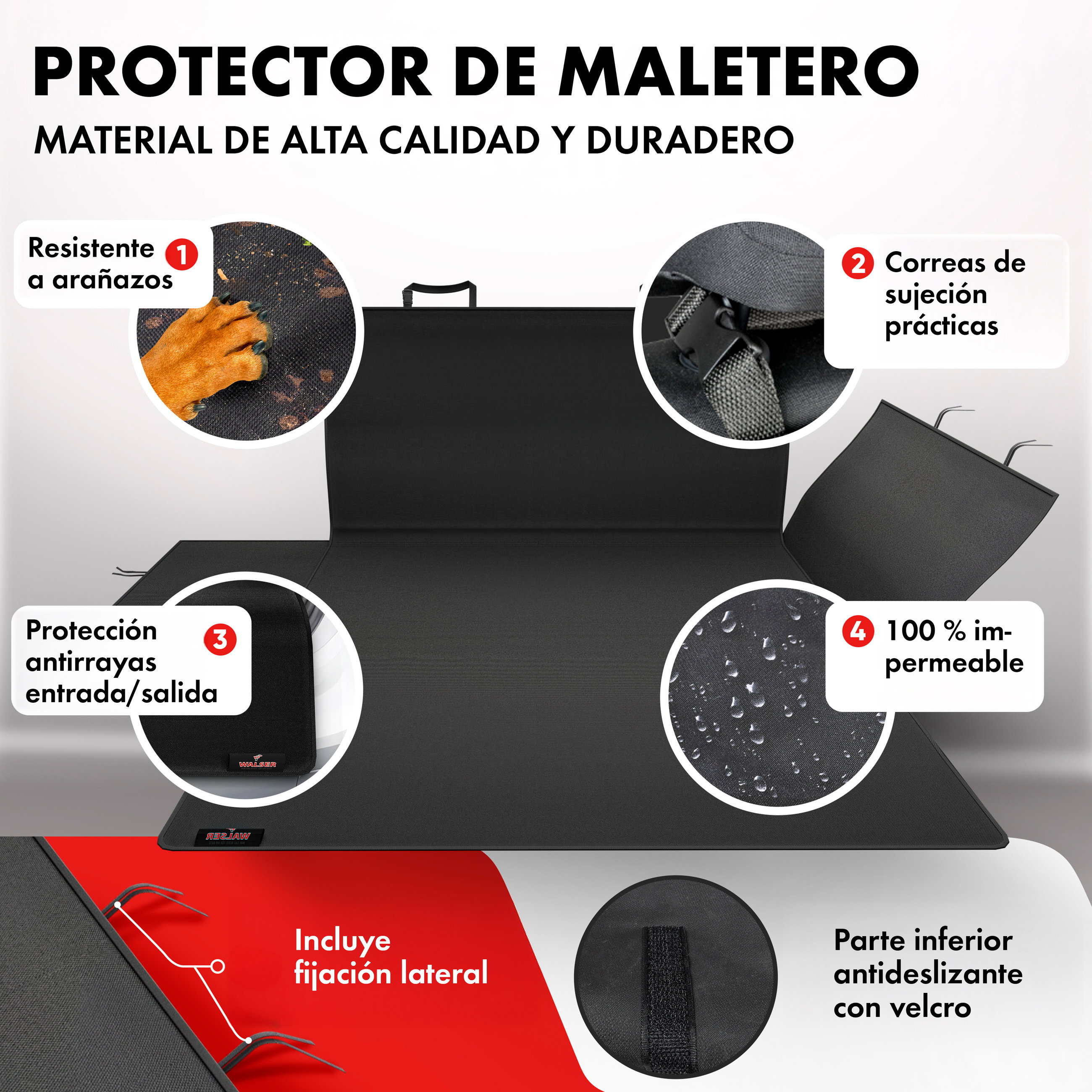 Manta para maletero Cäsar, manta para perros de coche, alfombrilla de maletero con protección lateral negro
