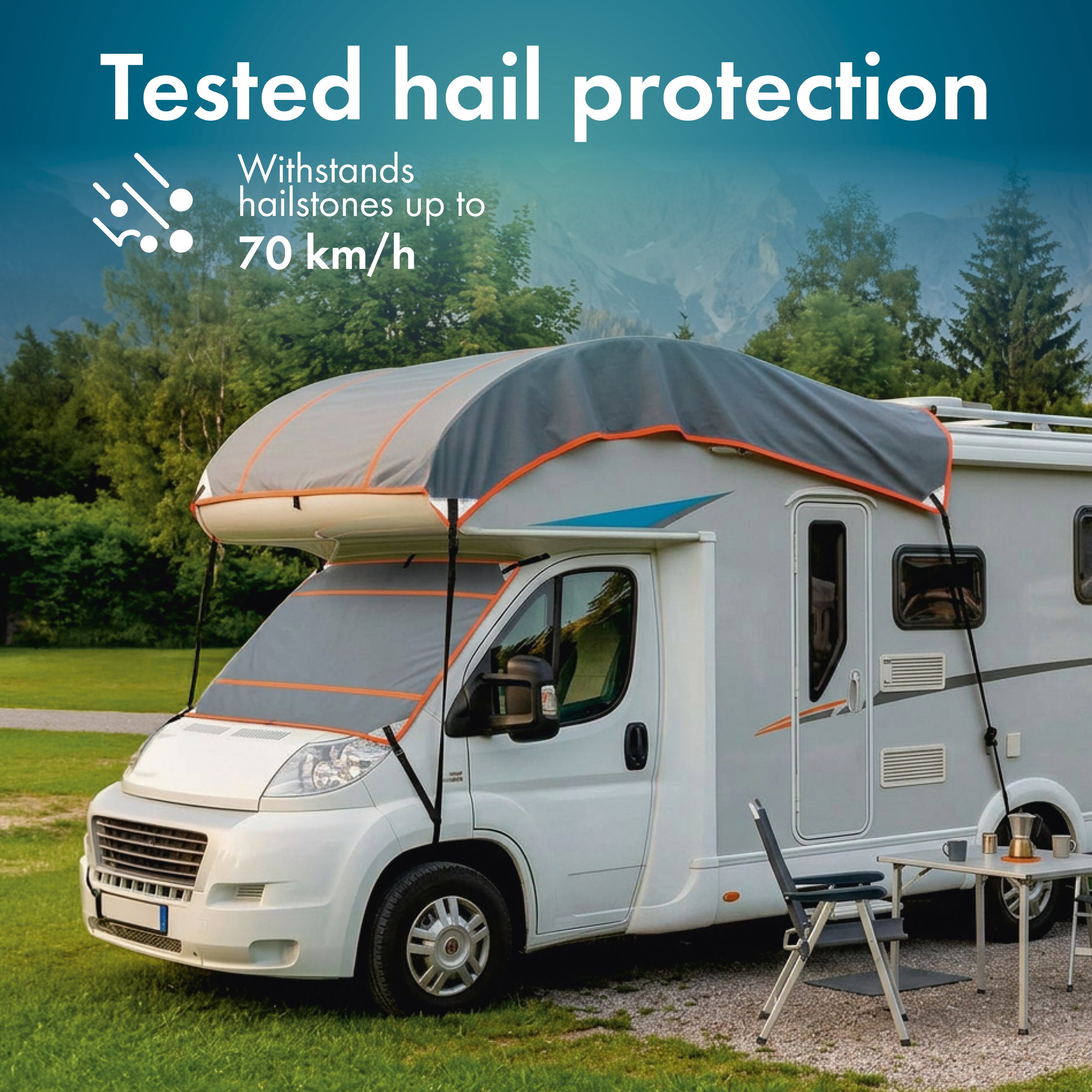 Autocamper/Campingvogn Haglbeskyttelsesovertrak Perma Protect, Størrelse S (200 x 200 cm), haglbeskyttelse op til 1,9 cm, sølv