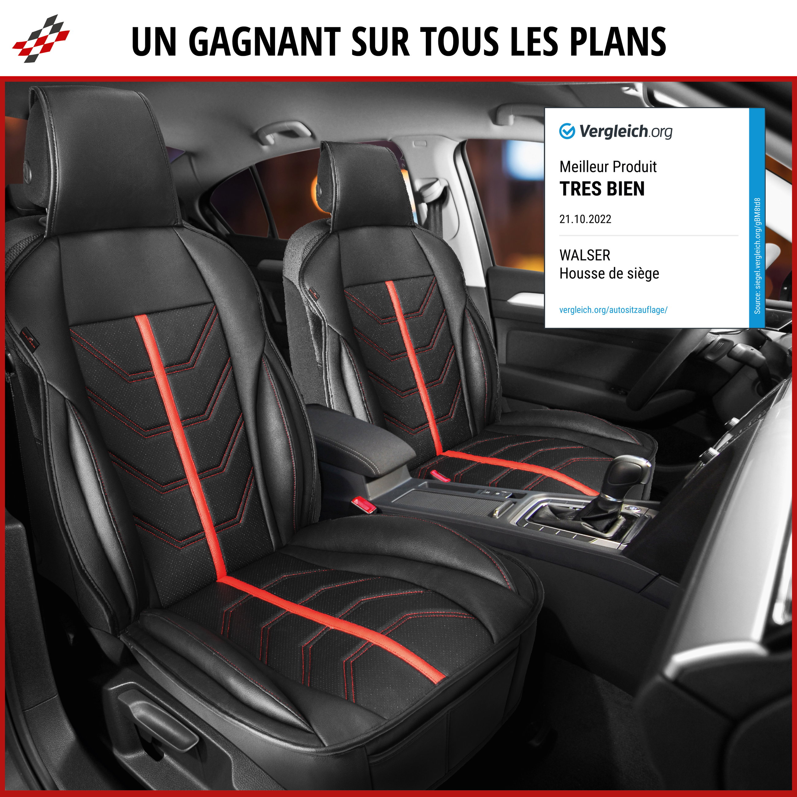 Autositze, Autositzbezüge, Sitzbezug, Stoff/Leder, Rot akzentuierte Nähte