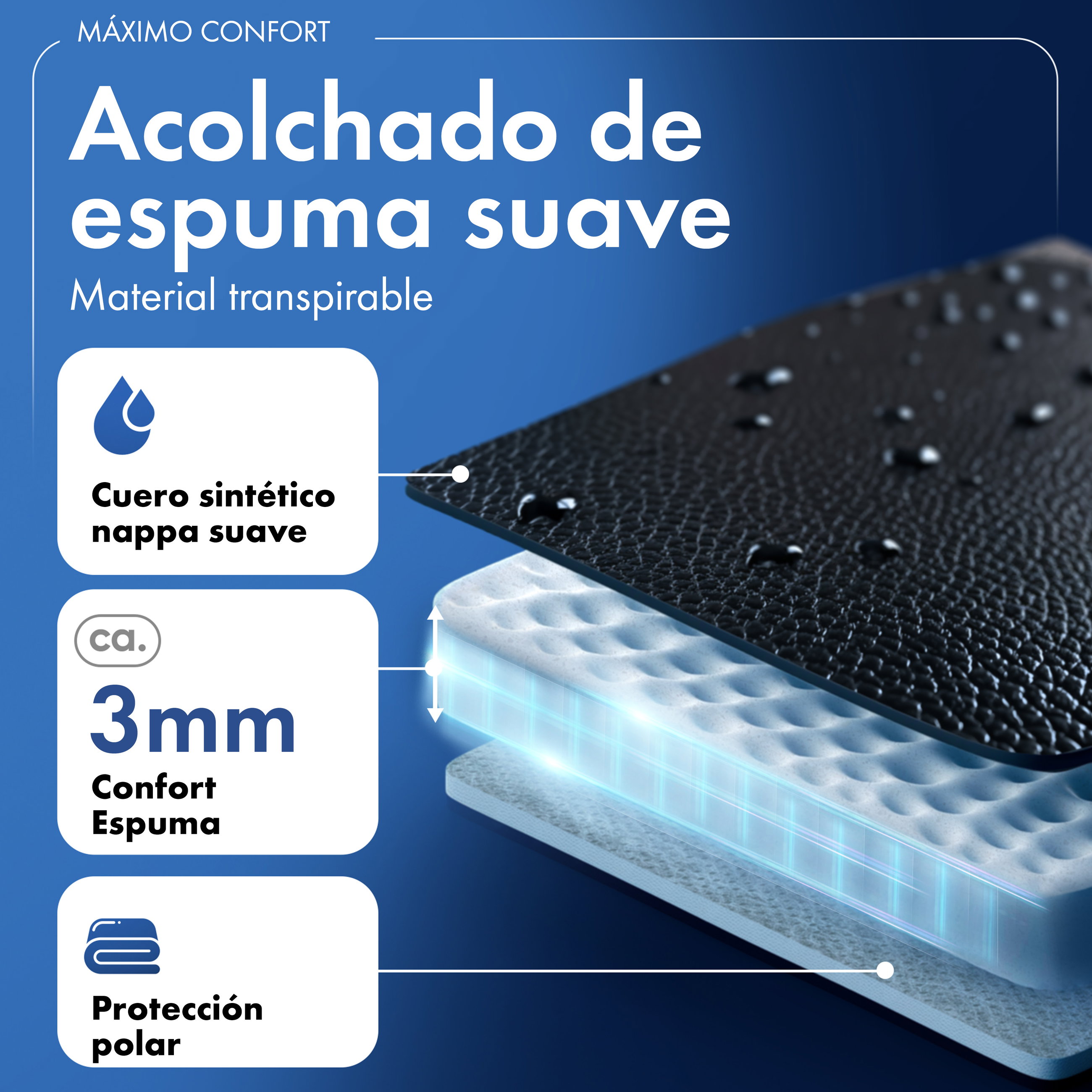 Moebel, Cuero sintético, 3 mm espum, confort, protección polar, colchón/colchón de espuma, Acolchado, Espuma, Cuero sintético, 3 mm, Protección polar, Cuero sintético, 3 mm, Confort espuma, Protección polar, Acolchado espuma suave, cuero sintético, 3mm es