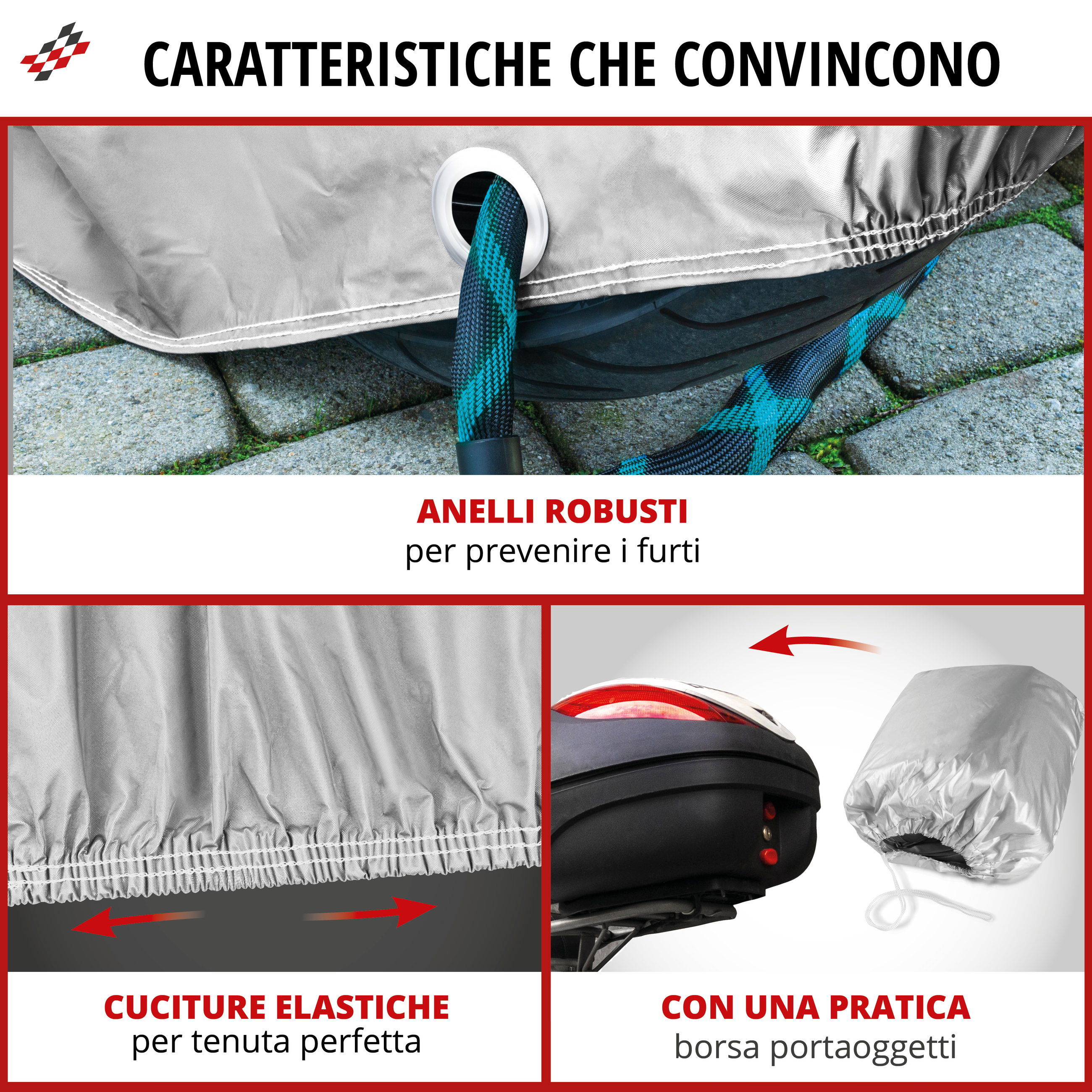 Telone per moto All Weather S, Telone Vespa, Garage per moto impermeabile - 185x90x110 cm argento