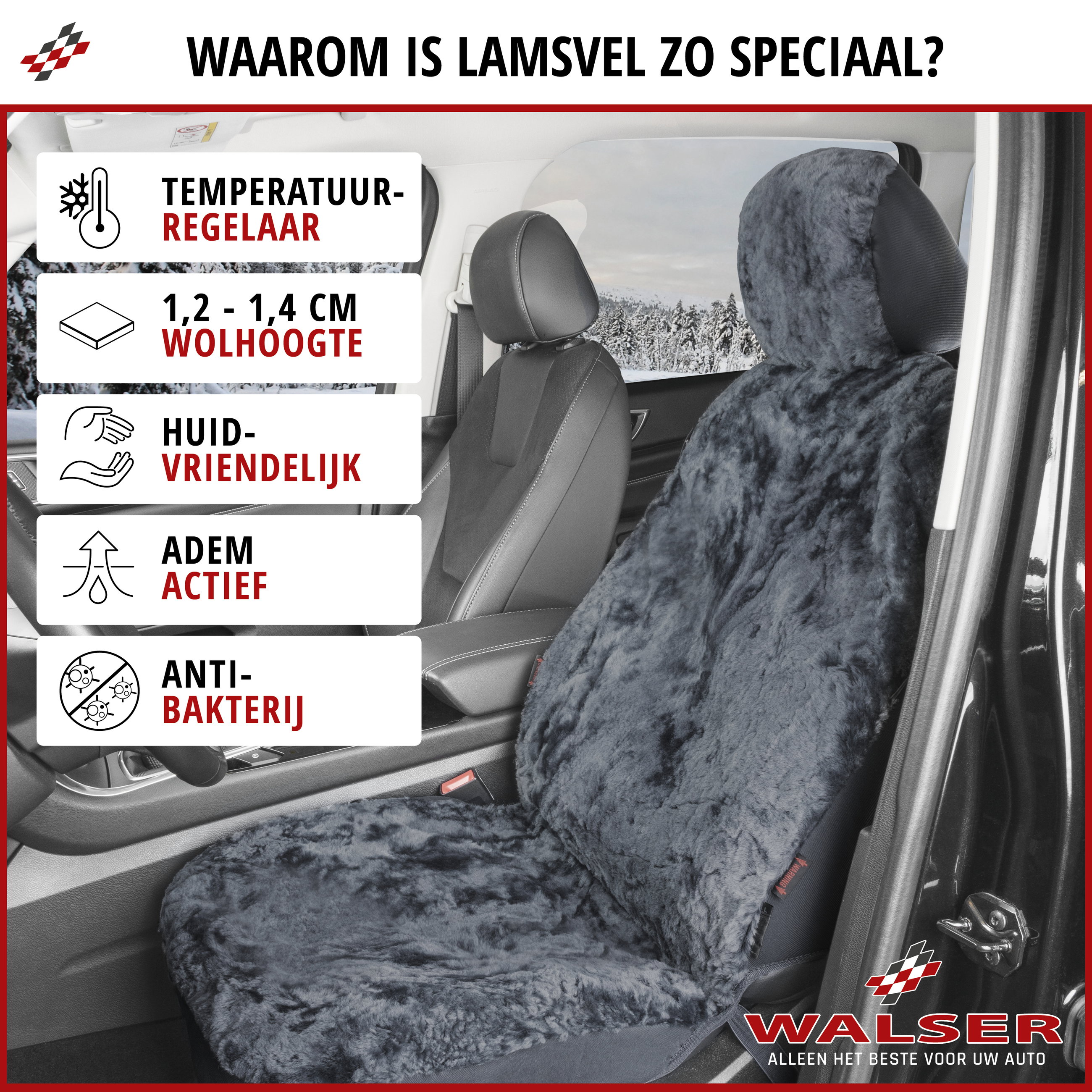 Autostoelhoes Lamsvel antraciet, 1 stuk