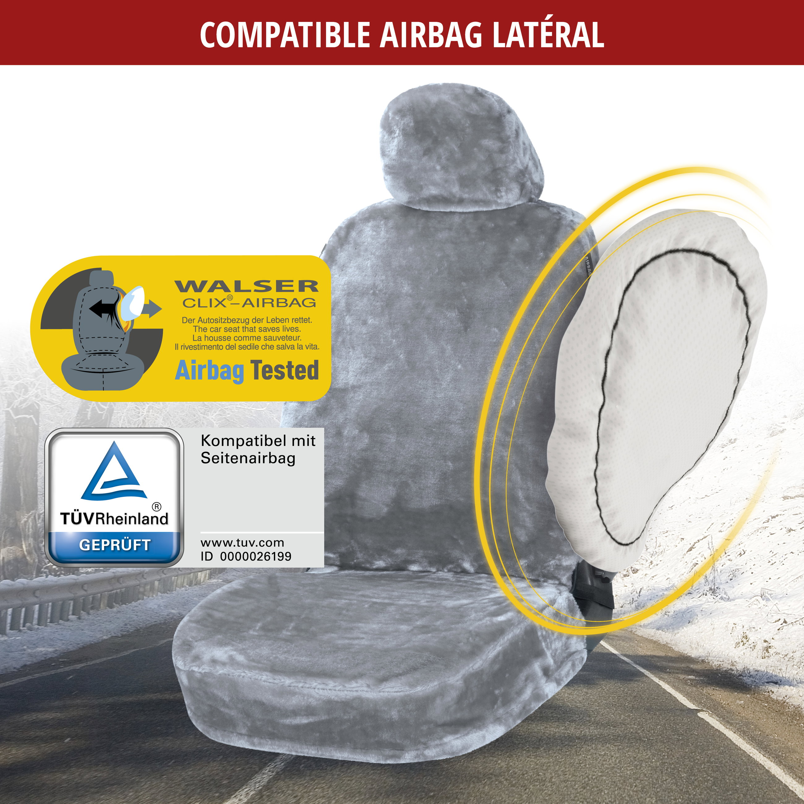 Housse de siège auto Teddy en fausse fourrure, protection de siège individuel, revêtement en fausse fourrure argent, 1 pièce