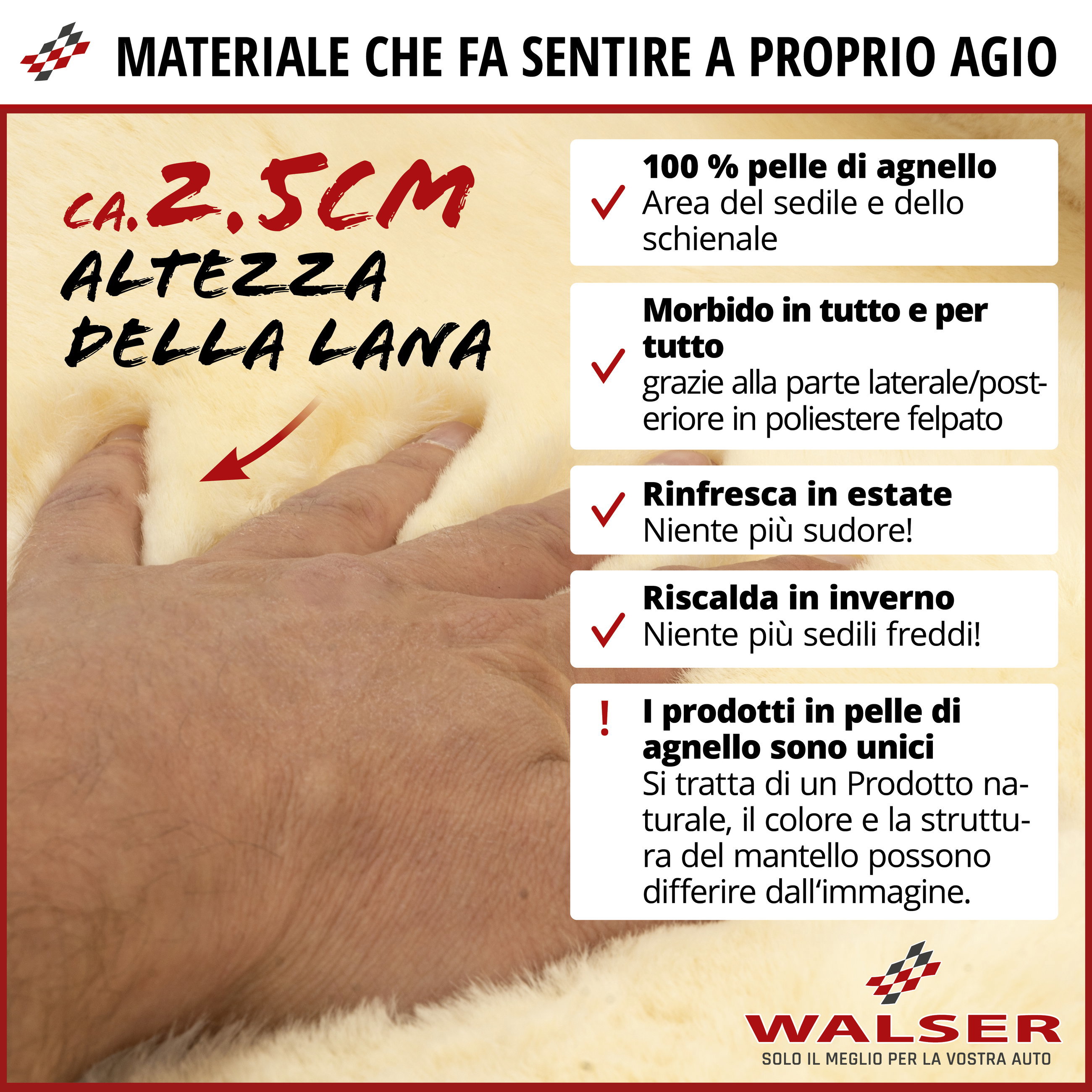 Coprisedili auto Maya in pelle d'agnello nero, 1 pezzo
