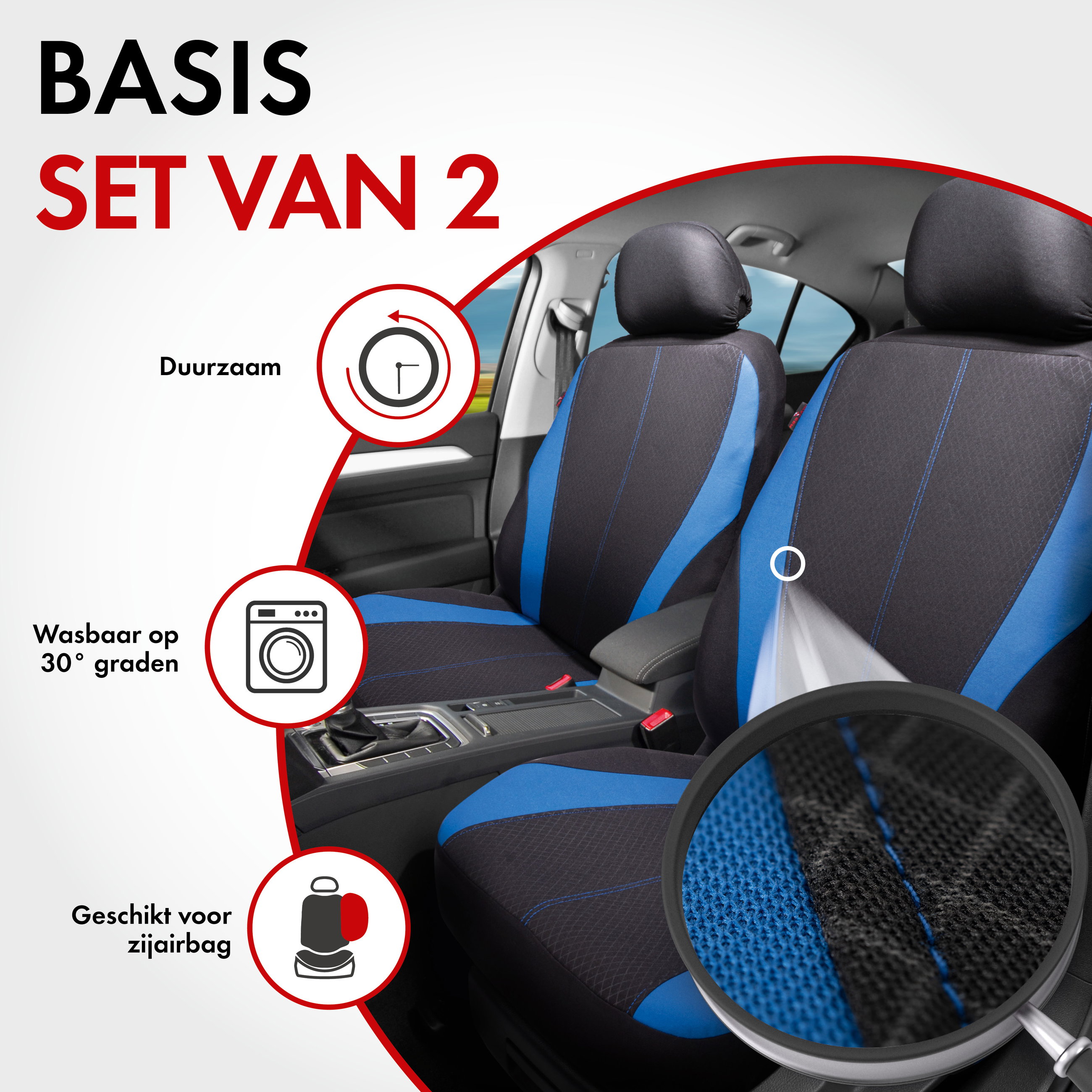 Autostoelhoezen Dundee met rits, ZIPP-IT stoelhoezen, 2 voorstoelhoezen zwart/grijs