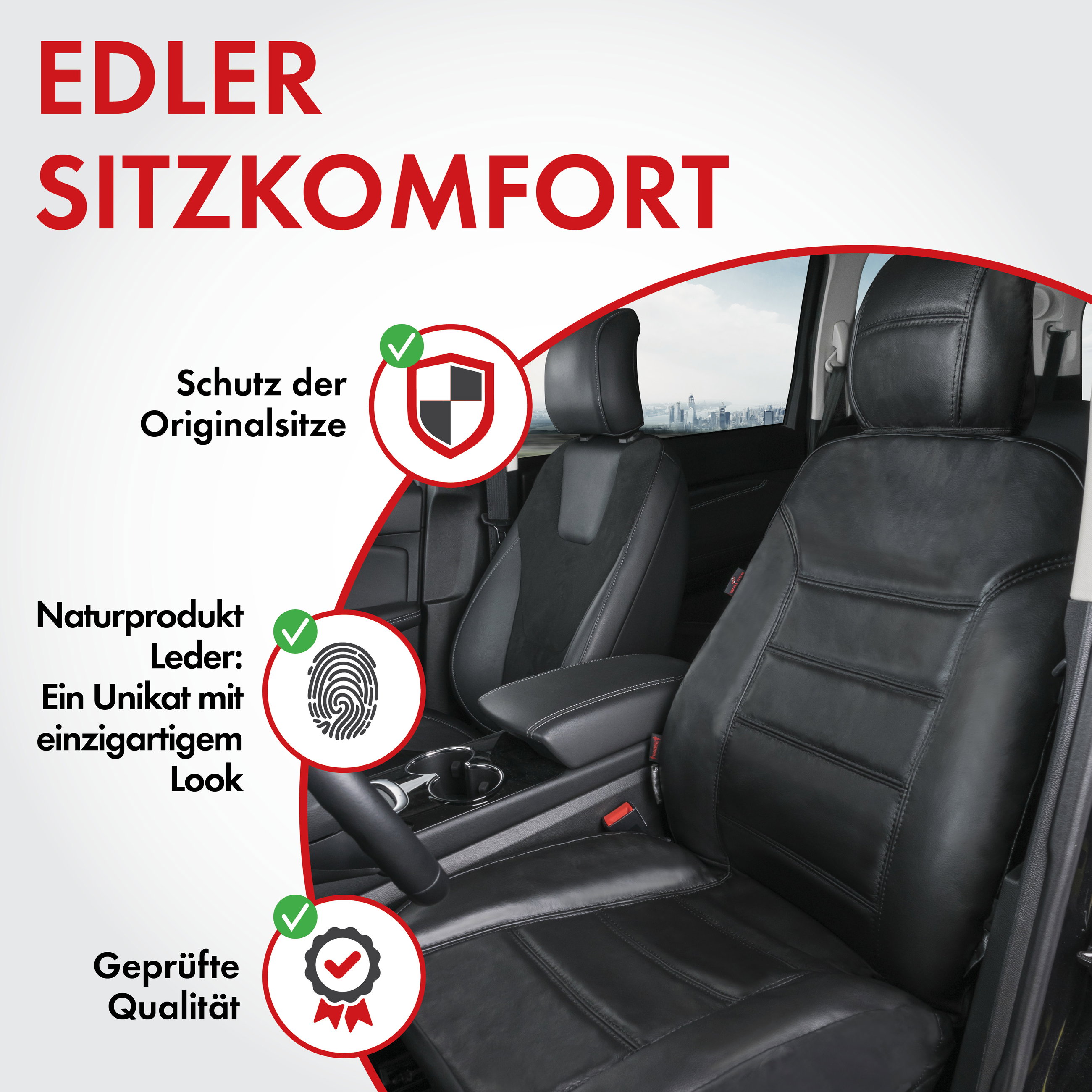 Autositzbezug Billy aus echtem Leder, PKW-Schonbezug Echtleder, Vordersitzbezug ZIPP-IT schwarz, 1 Stück
