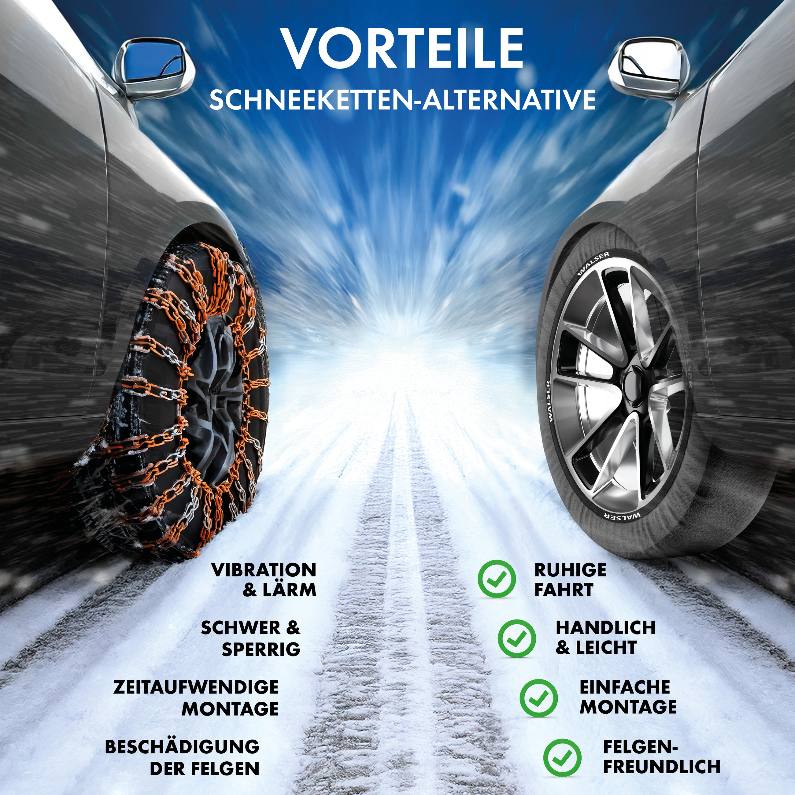 Premium Textile Schneeketten Easygo XL, 2er Set Textil Schneeketten nach EU Norm 16662-1 homologiert, Auto Schneeketten, Auto Schneesocken Winter 2 Stück grau/schwarz