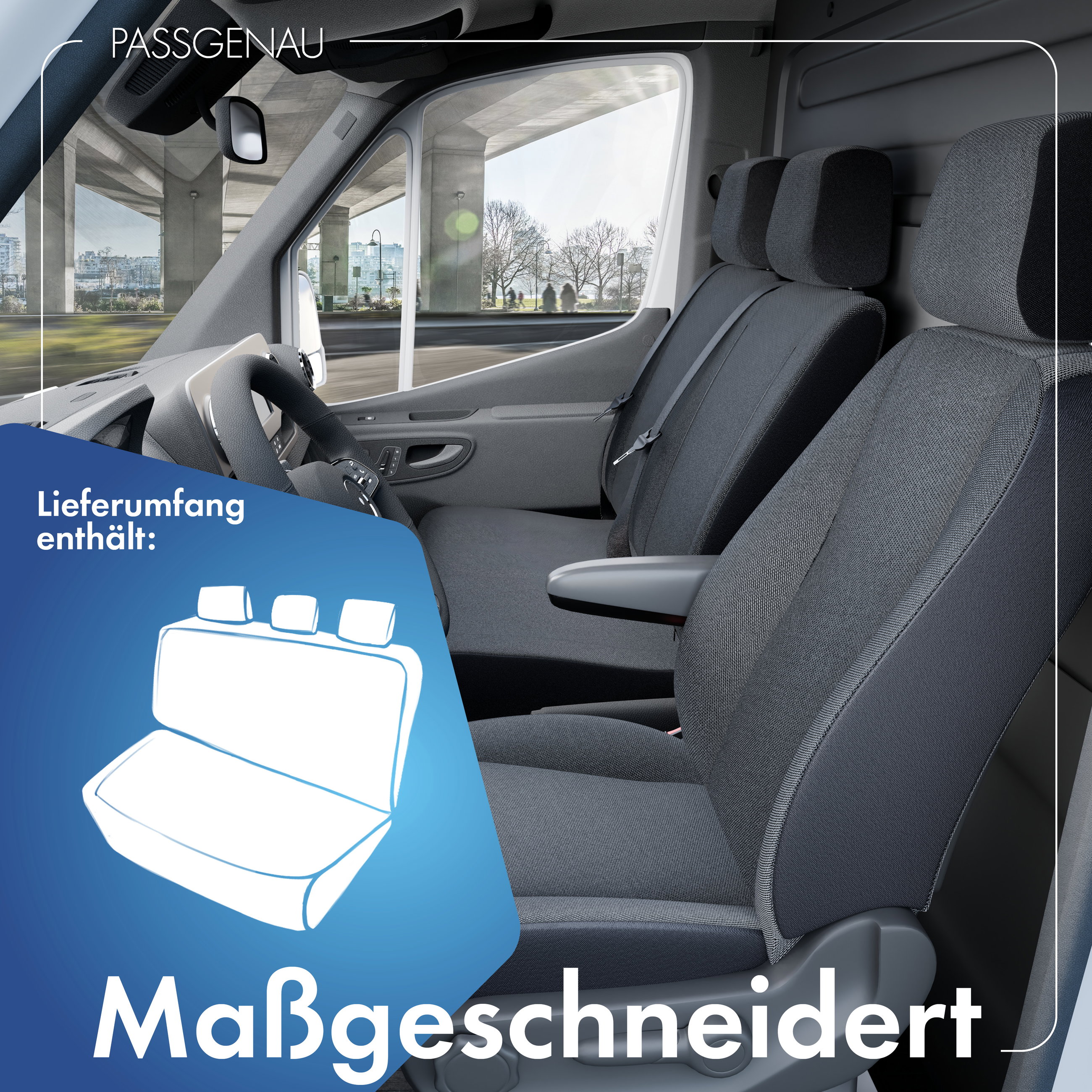 VW T6/Caravelle T6 kompatibler Sitzbezug Stoff, passgenau für 3er Bank, robuste Sitzbezüge Transporter/Van anthrazit