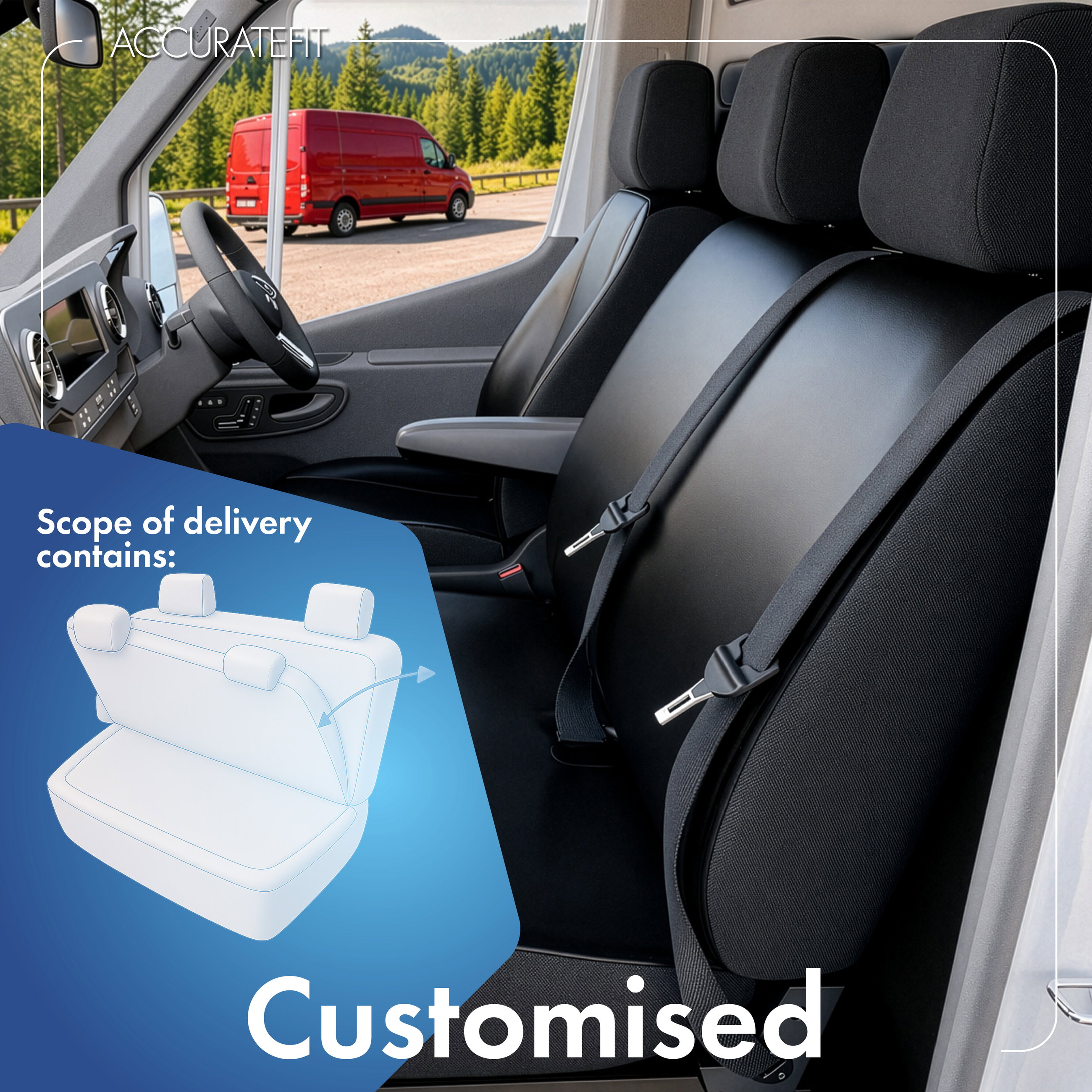 Seat cover made of imitation leather for VW T6, double bench cover front with folding backrest