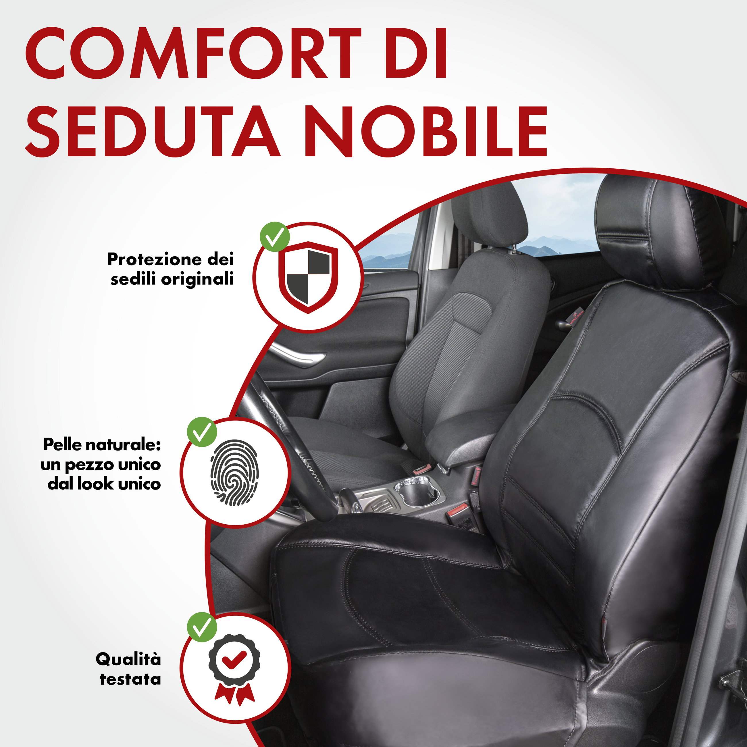 Coprisedili auto Ranger in vera pelle nera, 1 pezzo