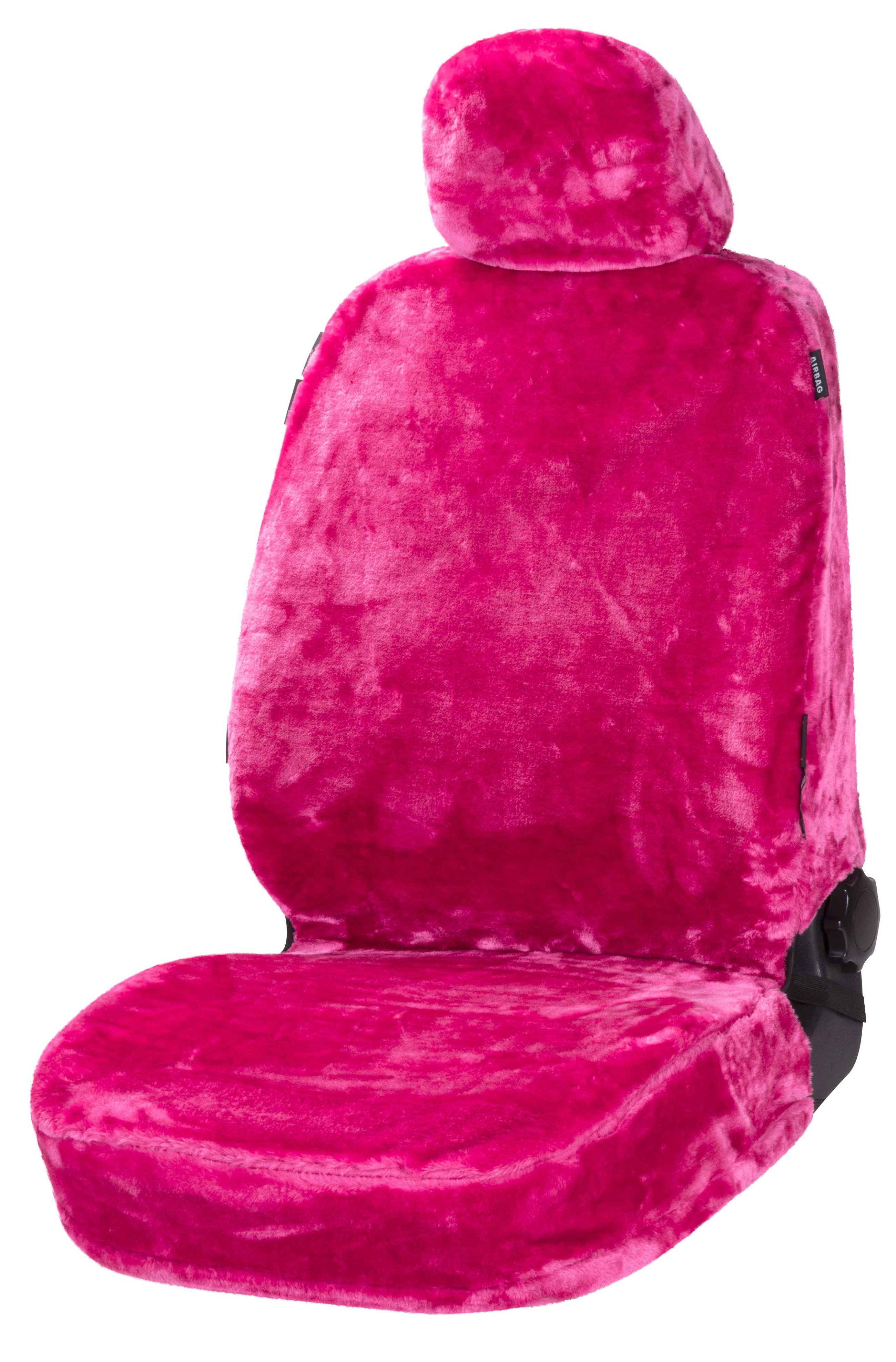 Car Seat Cover Teddy made of faux fur, single car seat protector, faux fur cover pink, 1 piece