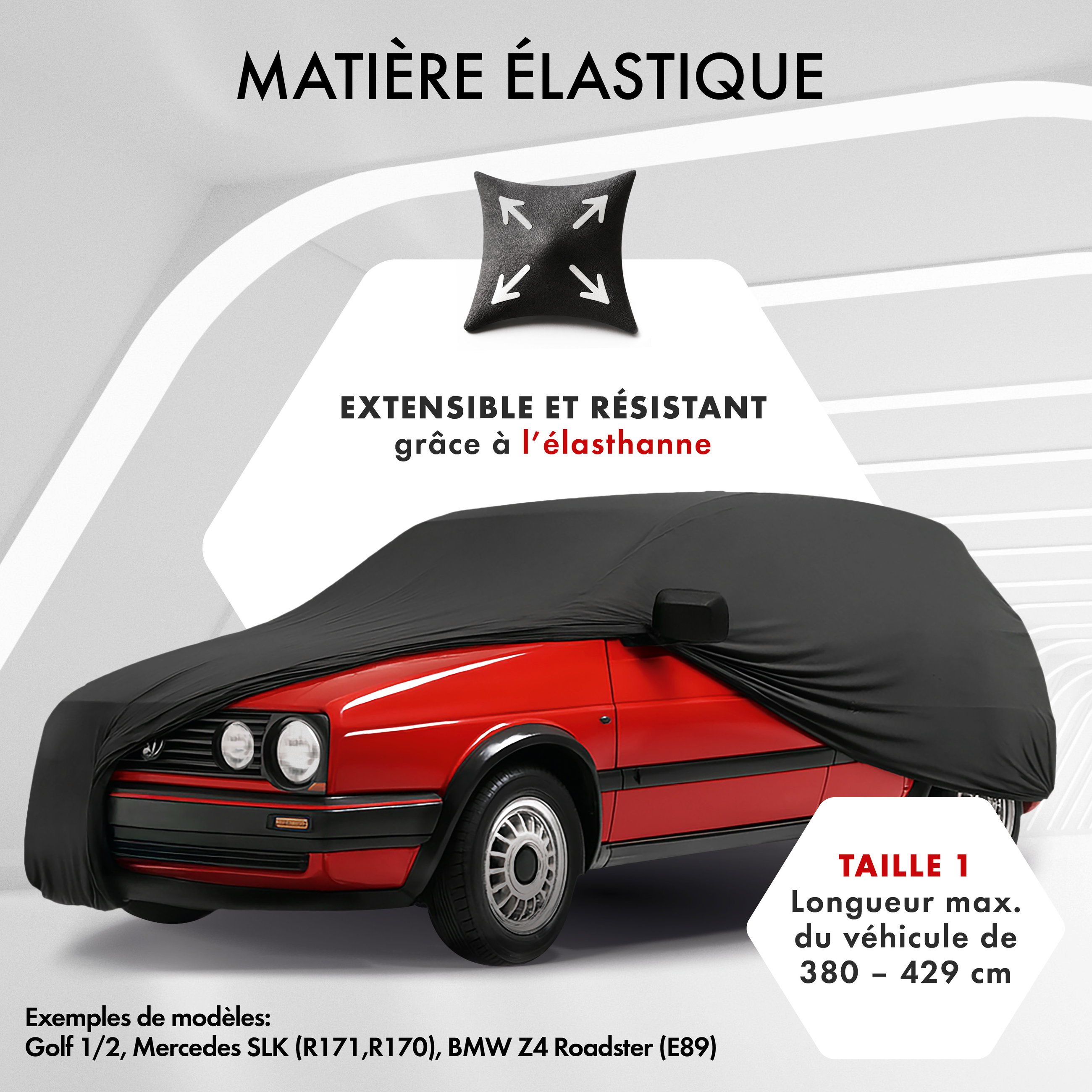 Premium housse de voiture Indoor Stretch, bâche complet pour l'interieur Plus taille 1 voiture noir