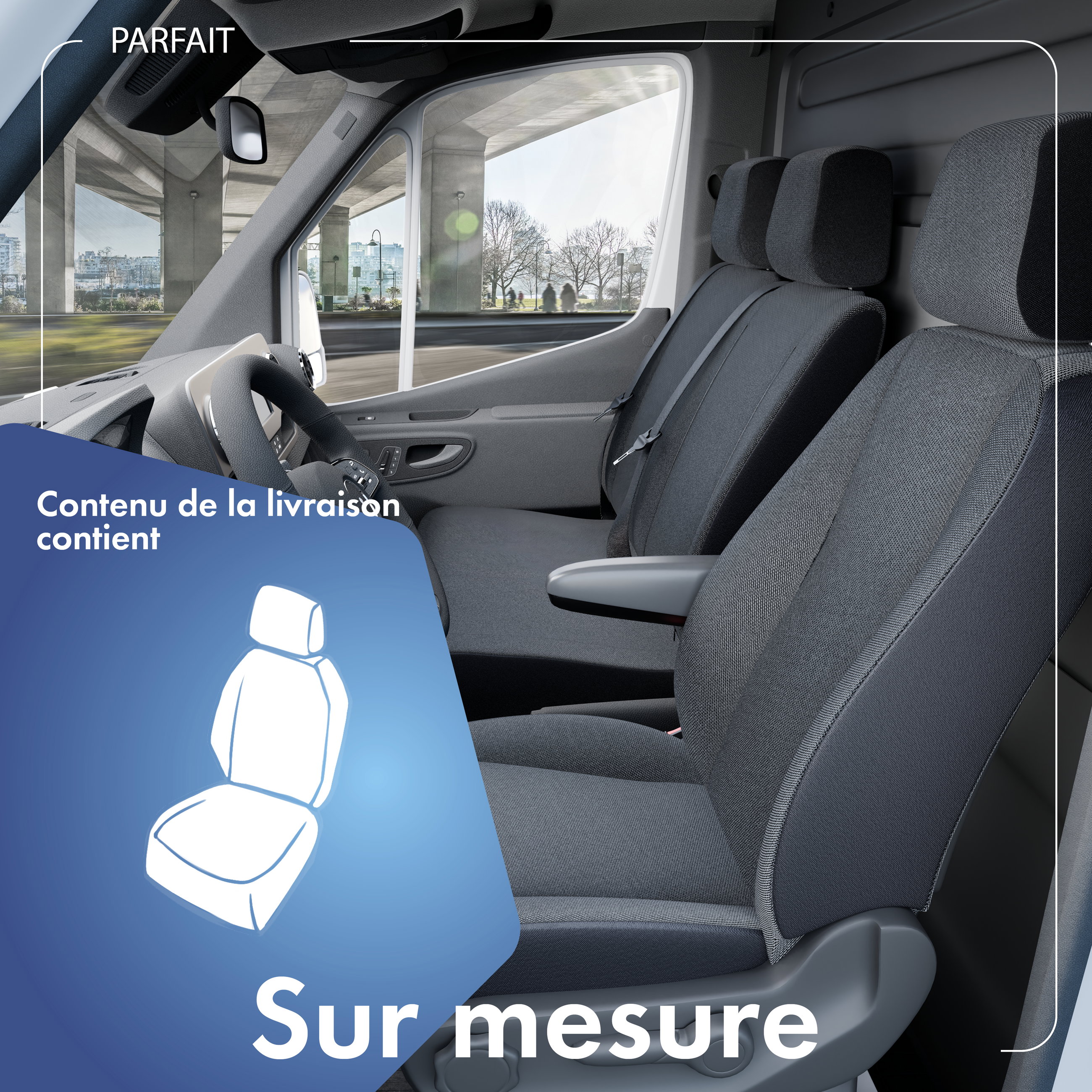 Housse de siège Transporter en tissu pour VW T5, siège avant simple