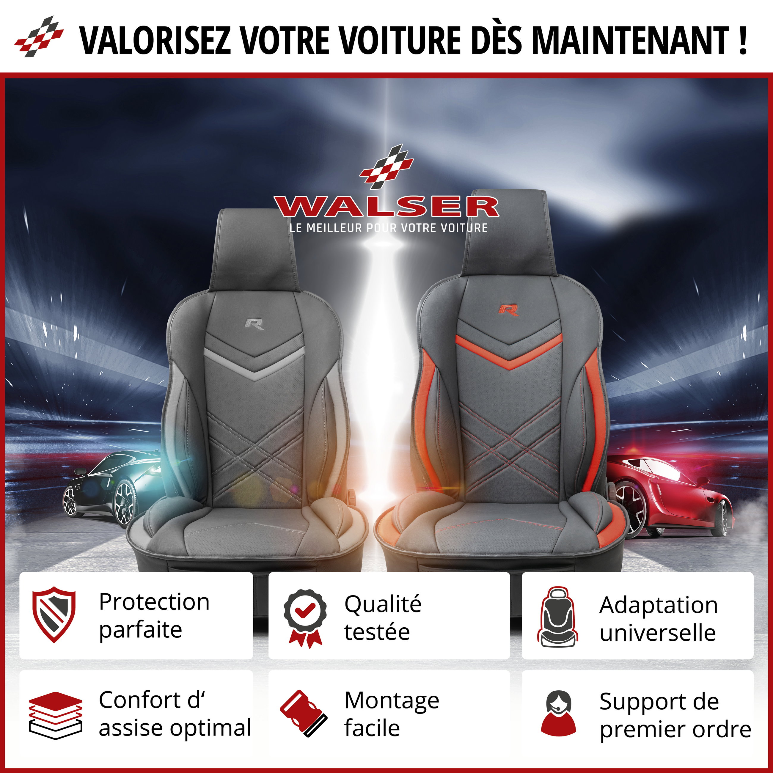 Couvre-siège auto Rey noir-gris, 1 pièce