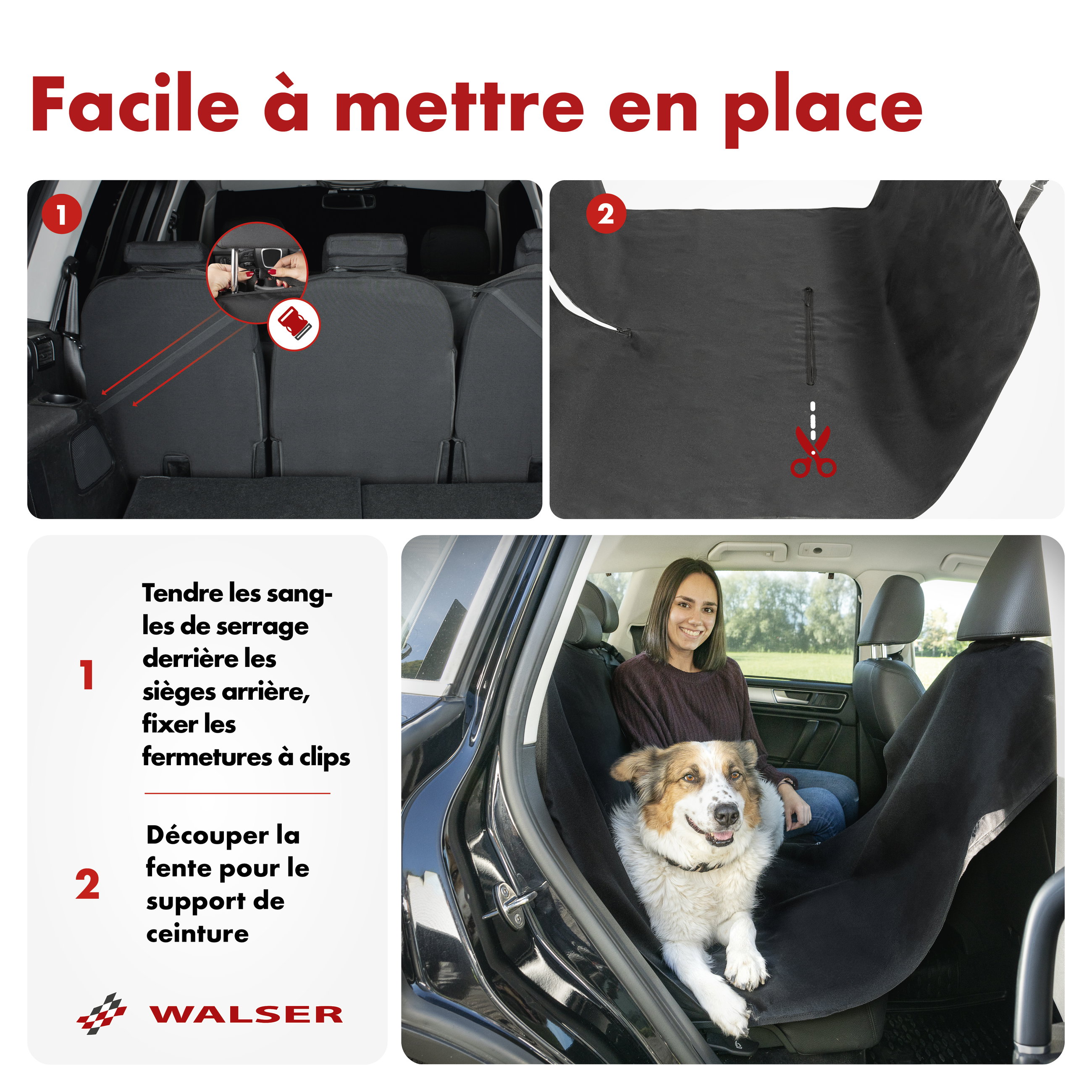 Walser Couverture de protection de la banquette arrière de la voiture, couverture pour chien Nero