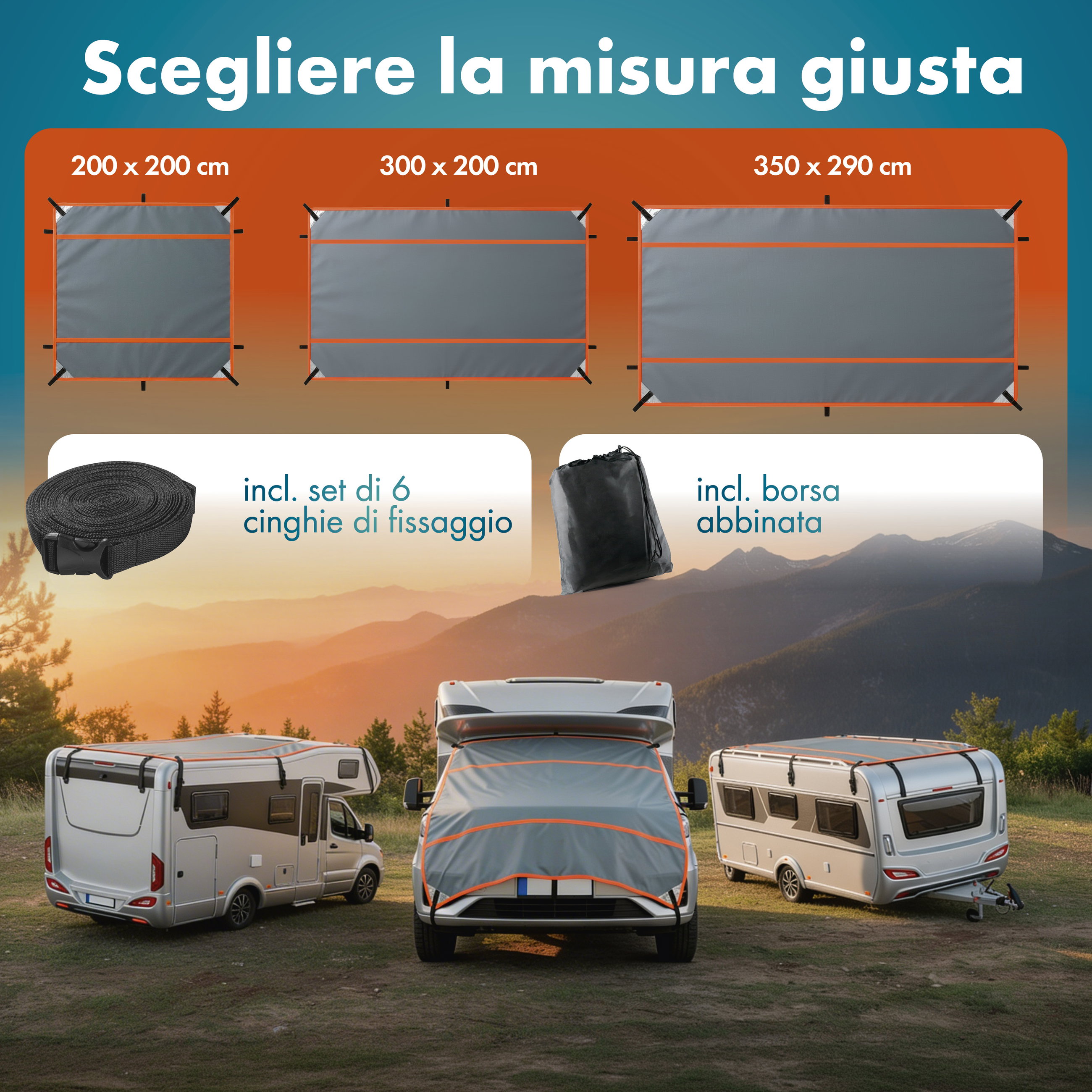 Camper/Caravan Telo di protezione antigrandine Perma Protect, Taglia M (300 x 200 cm), protezione antigrandine fino a 1,9 cm, argento