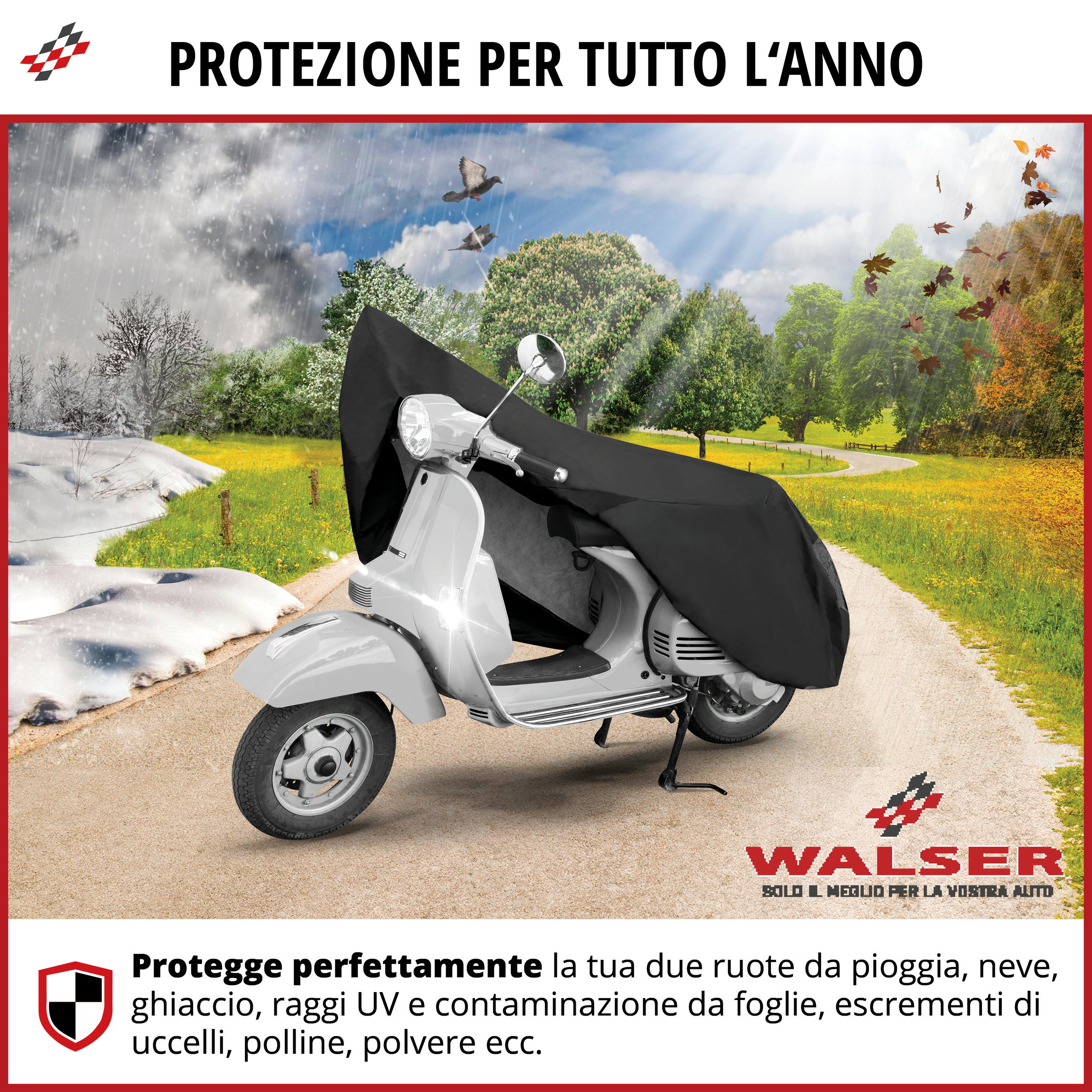 Telone per moto All Weather S, Telone Vespa, Garage per moto impermeabile - 185x90x110 cm nero