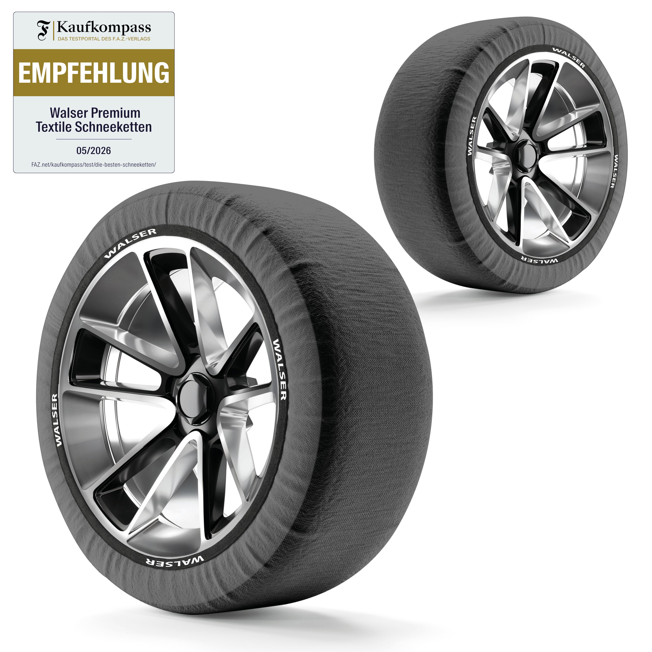 Catene da neve in tessuto Easygo L, set da 2 catene da neve tessili omologate secondo la norma UE 16662-1, catene da neve auto, calze da neve auto inverno 2 pezzi grigio/nero