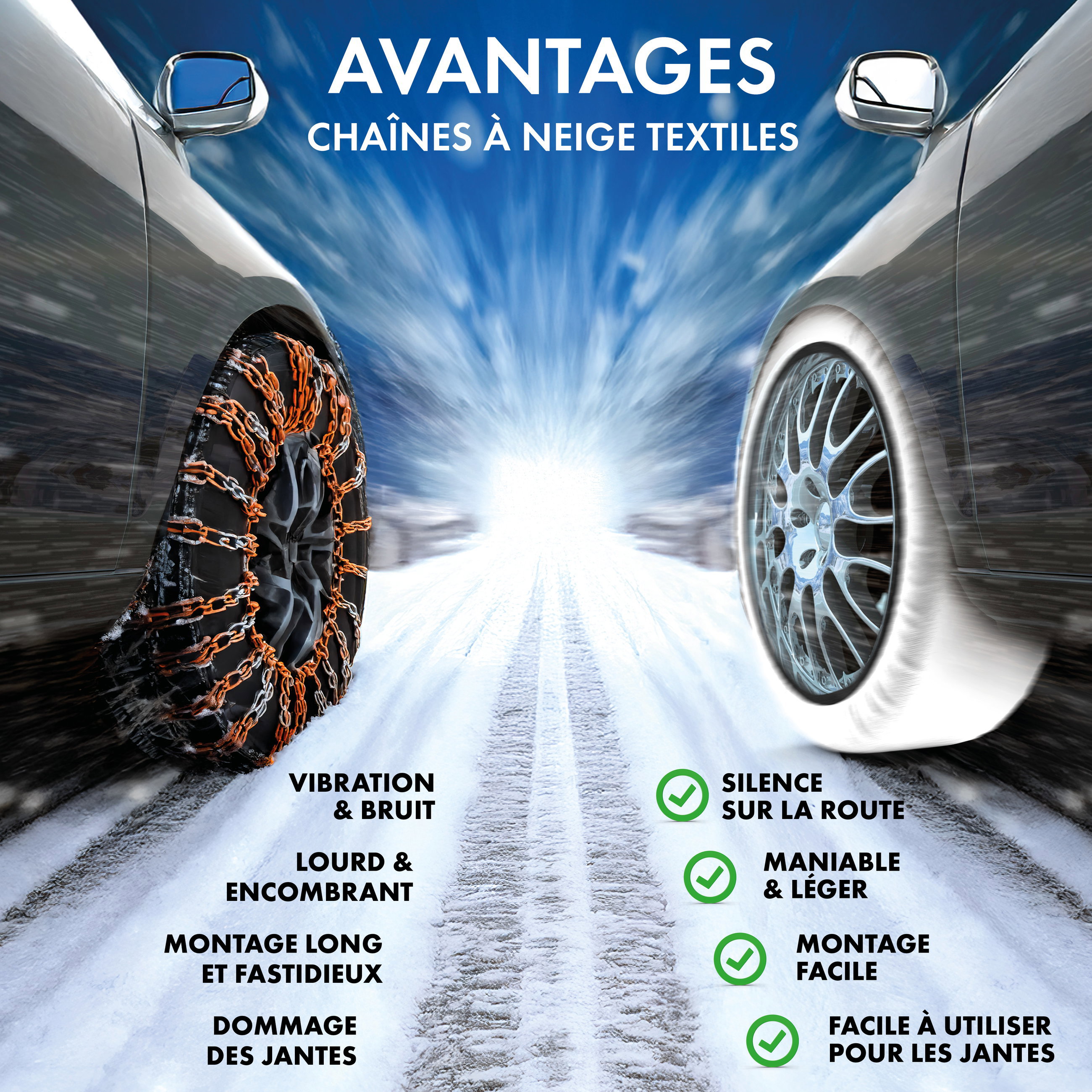 Chaînes à neige textiles Easygo L, lot de 2 chaînes à neige textiles homologuées selon la norme UE 16662-1, chaînes à neige voiture, chaussettes à neige voiture hiver 2 pièces rouge