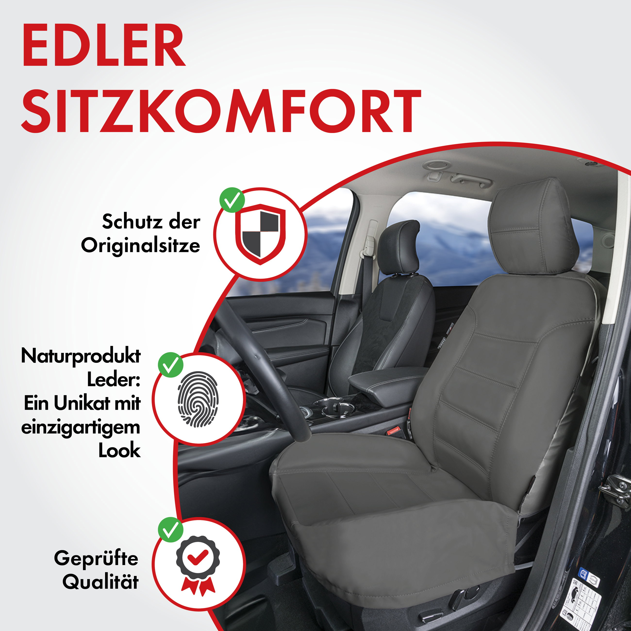 Autositzbezug Billy aus echtem Leder, PKW-Schonbezug Echtleder, Vordersitzbezug ZIPP-IT grau, 1 Stück