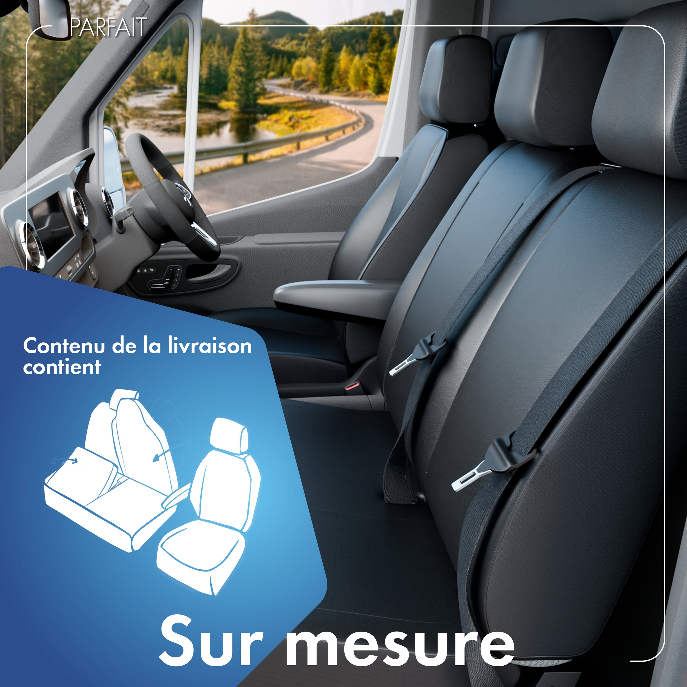 Housses De Siège WALSER Premium Pour Renault Master III (2010+) – 1 Housse Siège Simple + 1 Couverture Banc Double - 10