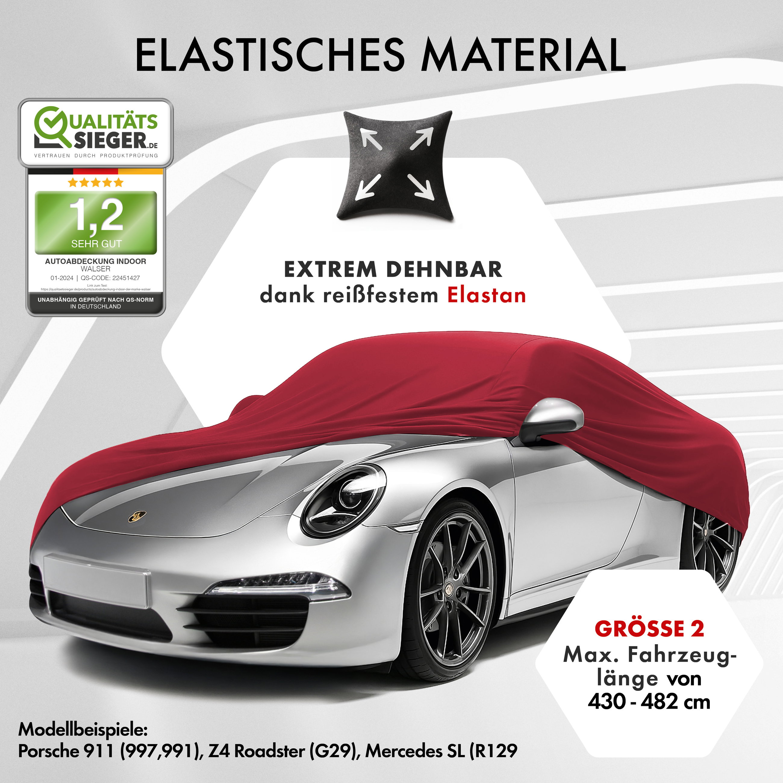 Autoplane Indoor Stretch Plus, PKW-Abdeckplane Größe 2 PKW rot