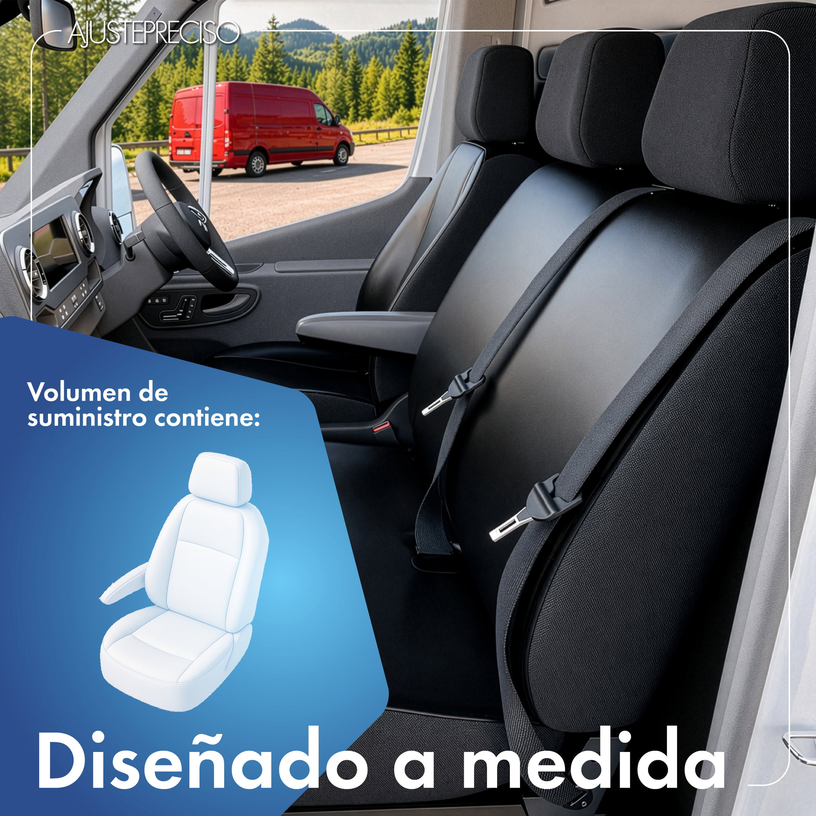 Ford Transit V363/Transit Connect V408 funda de asiento compatible de cuero sintético, ajuste perfecto para asiento individual delantero (hueco reposabrazos derecho)
