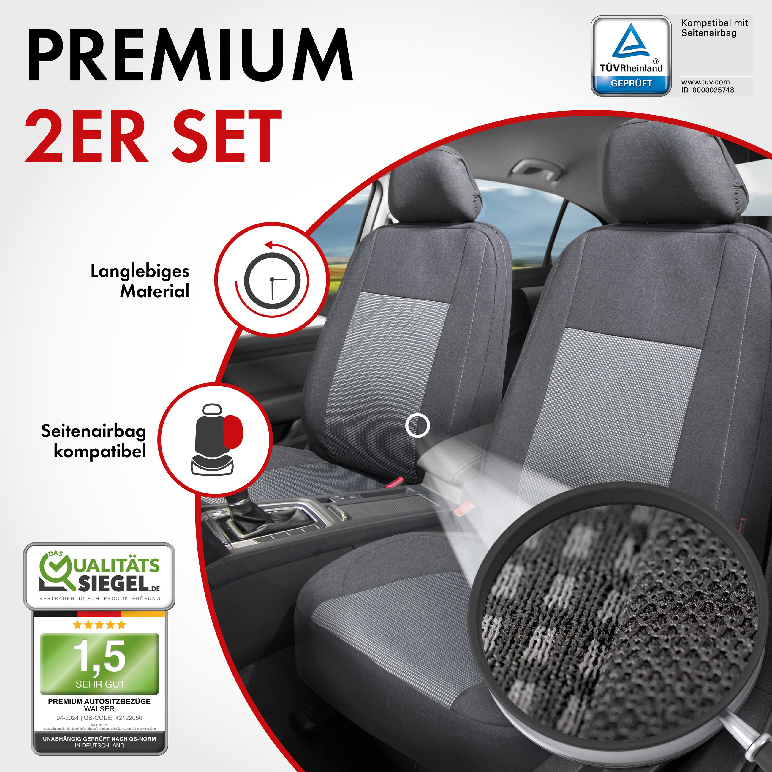 Autositzbezug ZIPP-IT Premium Ardwell, PKW-Schonbezüge für 2 Vordersitze mit Reißverschluss-System schwarz/grau