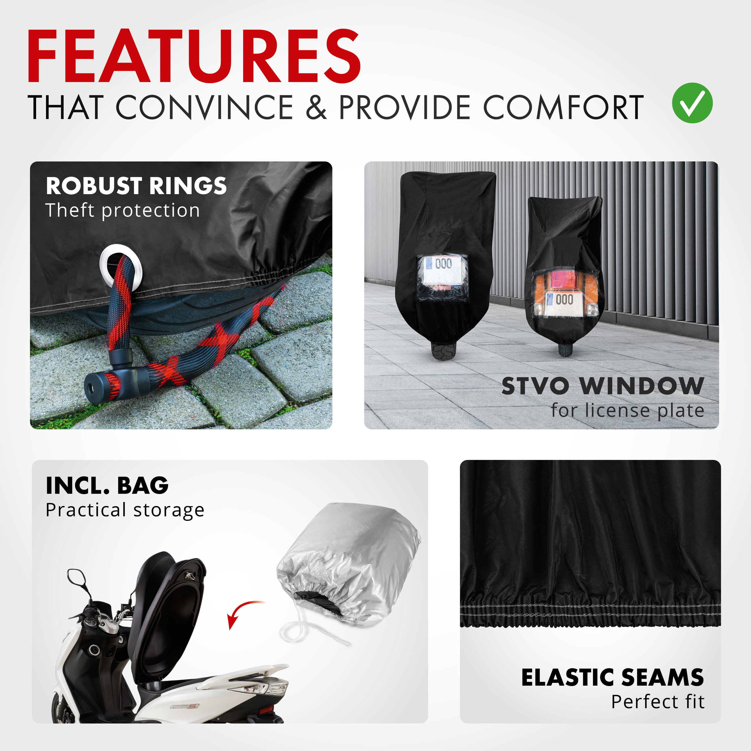 Premium Motorcycle cover S, Vespa cover made of robust PVC, Waterproof motorcycle garage - 185x90x110 cm black