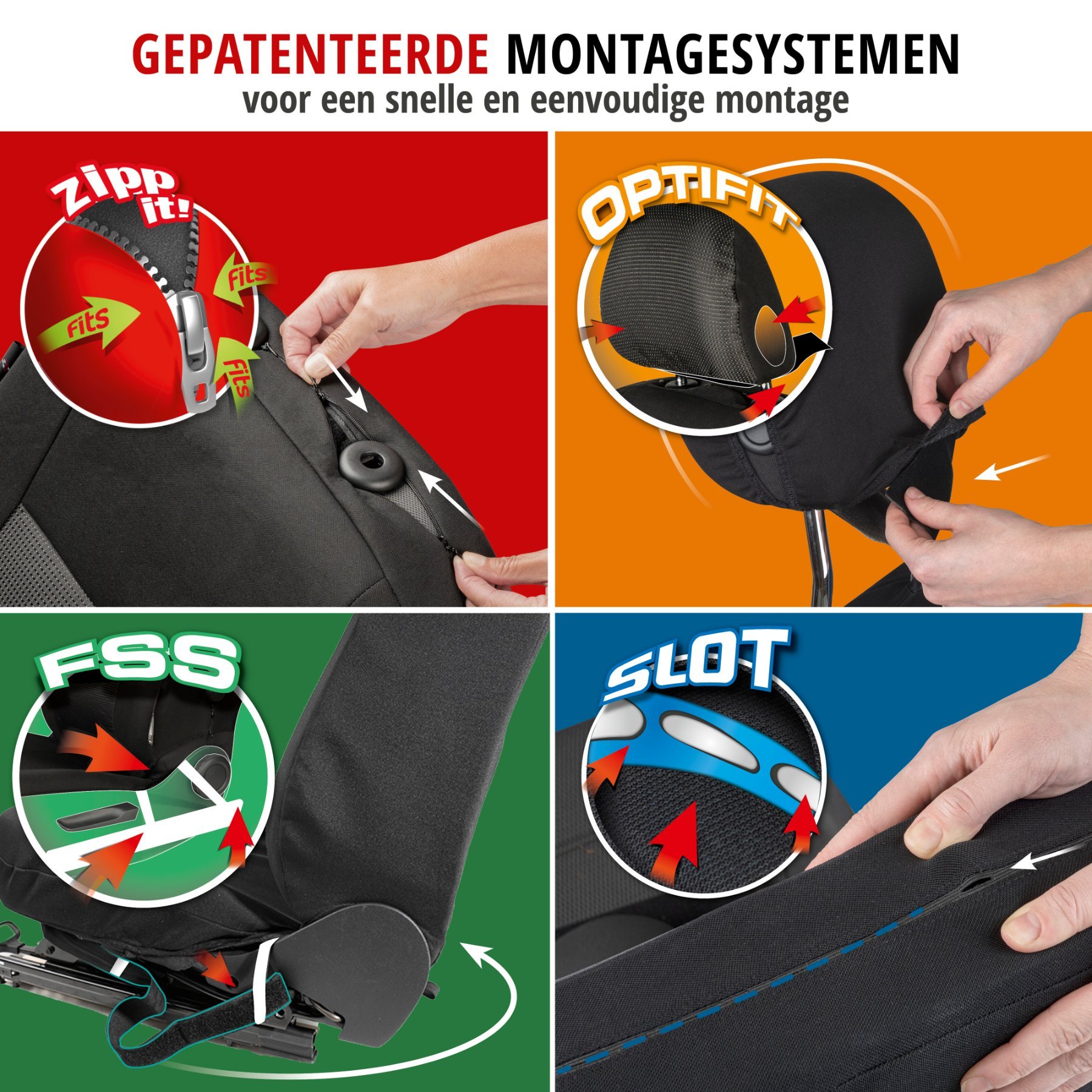 Premium Autostoelbekleding Ardwell met Zipper ZIPP-IT, Autostoelhoes set, 2 stoelbeschermer voor voorstoel, 1 stoelbeschermer voor achterbank zwart/blauw