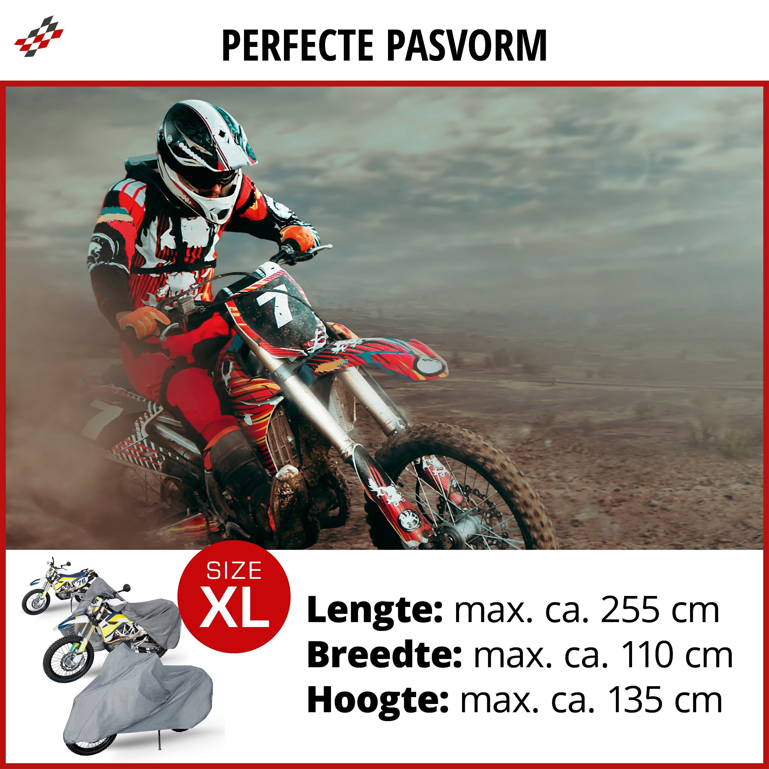 Motorfietsgarage Enduro maat XL, PVC hoes - 255x110x135cm zwart, motorhoes, motorhoes waterdicht, motorfiets beschermhoes