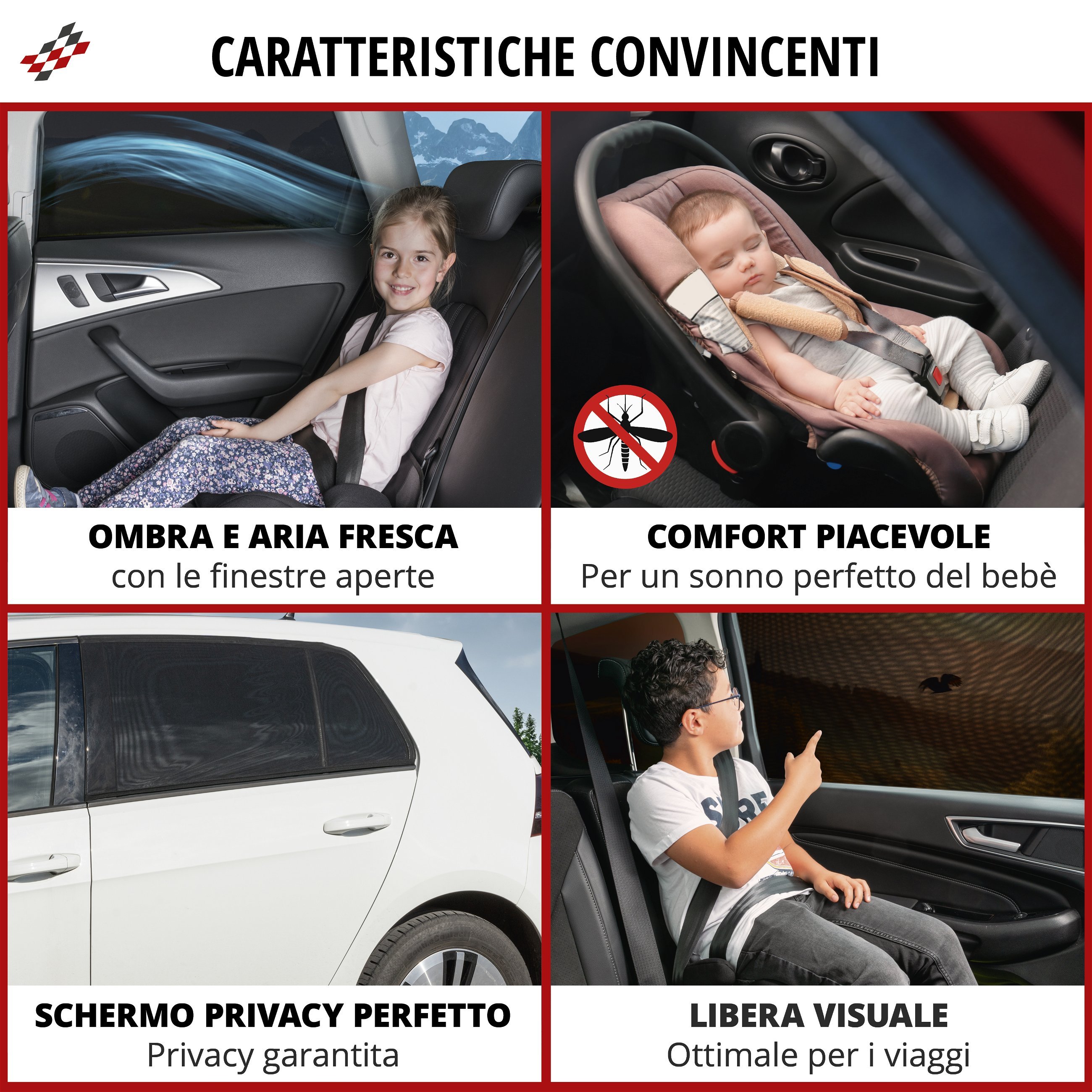 Calza di protezione solare per finestrini Premium, set di 2 parasole per finestrini laterali, protezione solare per auto, nero
