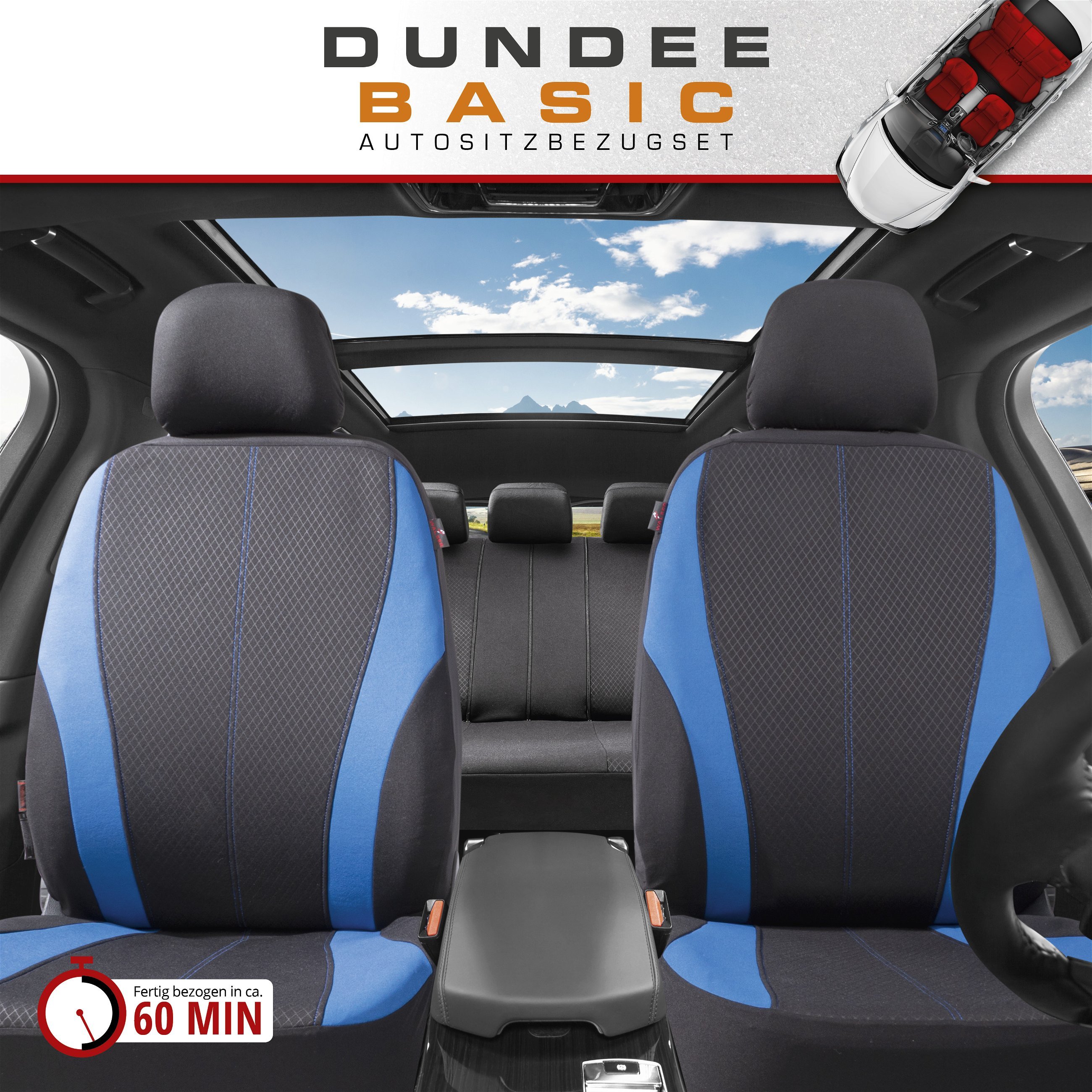 Autositzbezug ZIPP-IT Dundee, PKW-Schonbezüge Komplettset mit Reißverschluss-System schwarz/blau
