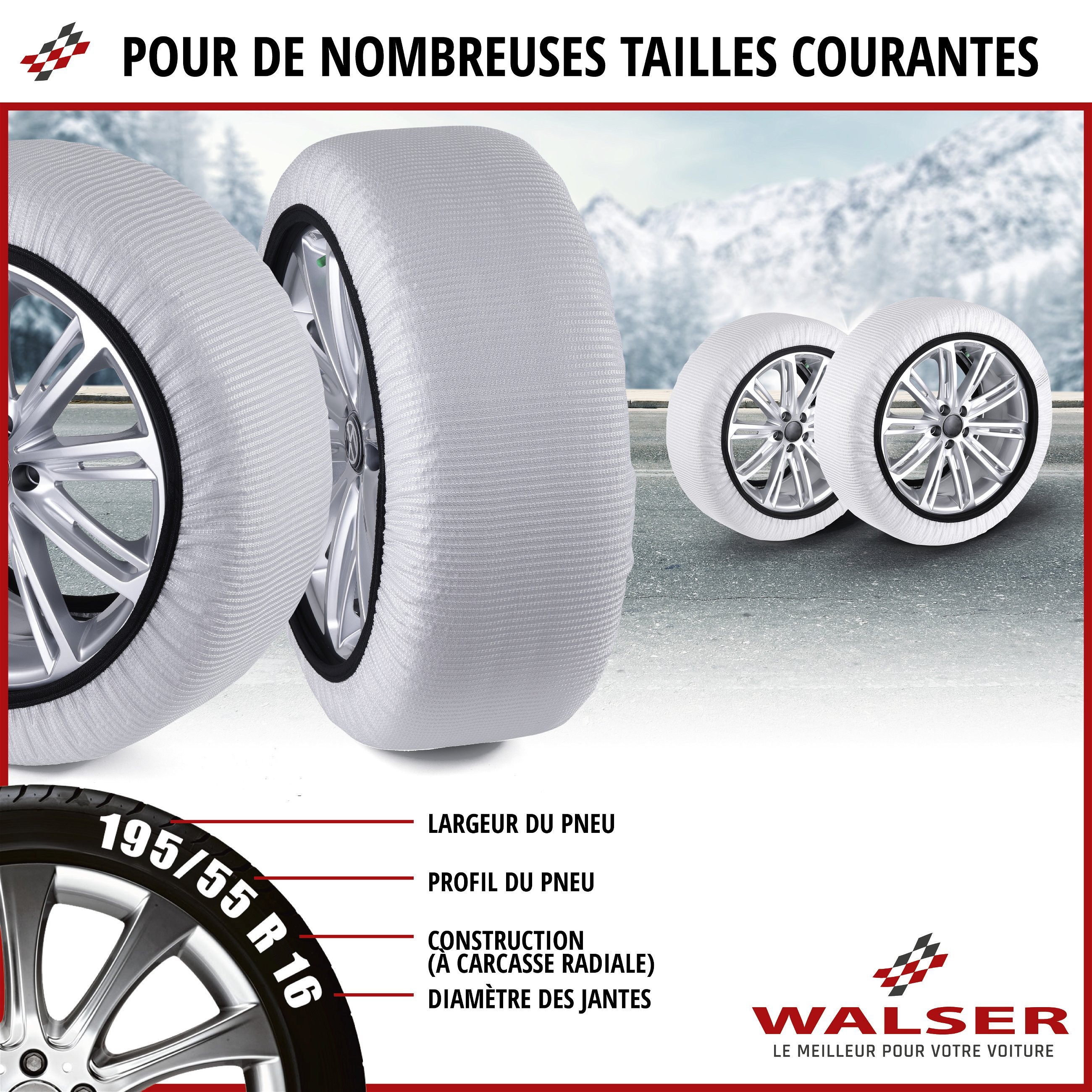 Chaînes à neige Premium Alternative Ultra Grip L, chaînes à neige textiles, chaussettes à neige set de 2 pièces blanc