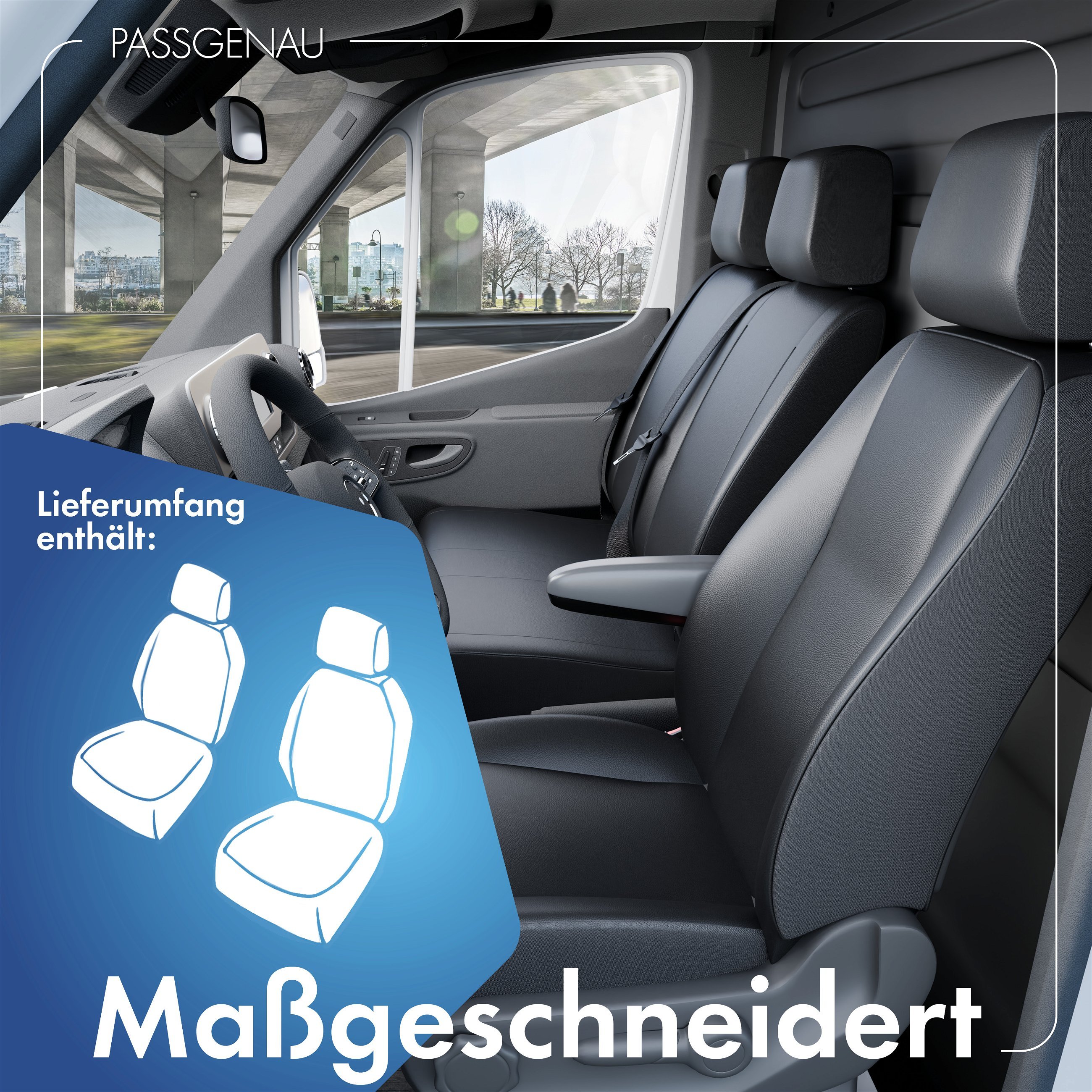 Passform Sitzbezug aus Kunstleder kompatibel mit Mercedes-Benz Citan W415, 2 Einzelsitze vorne