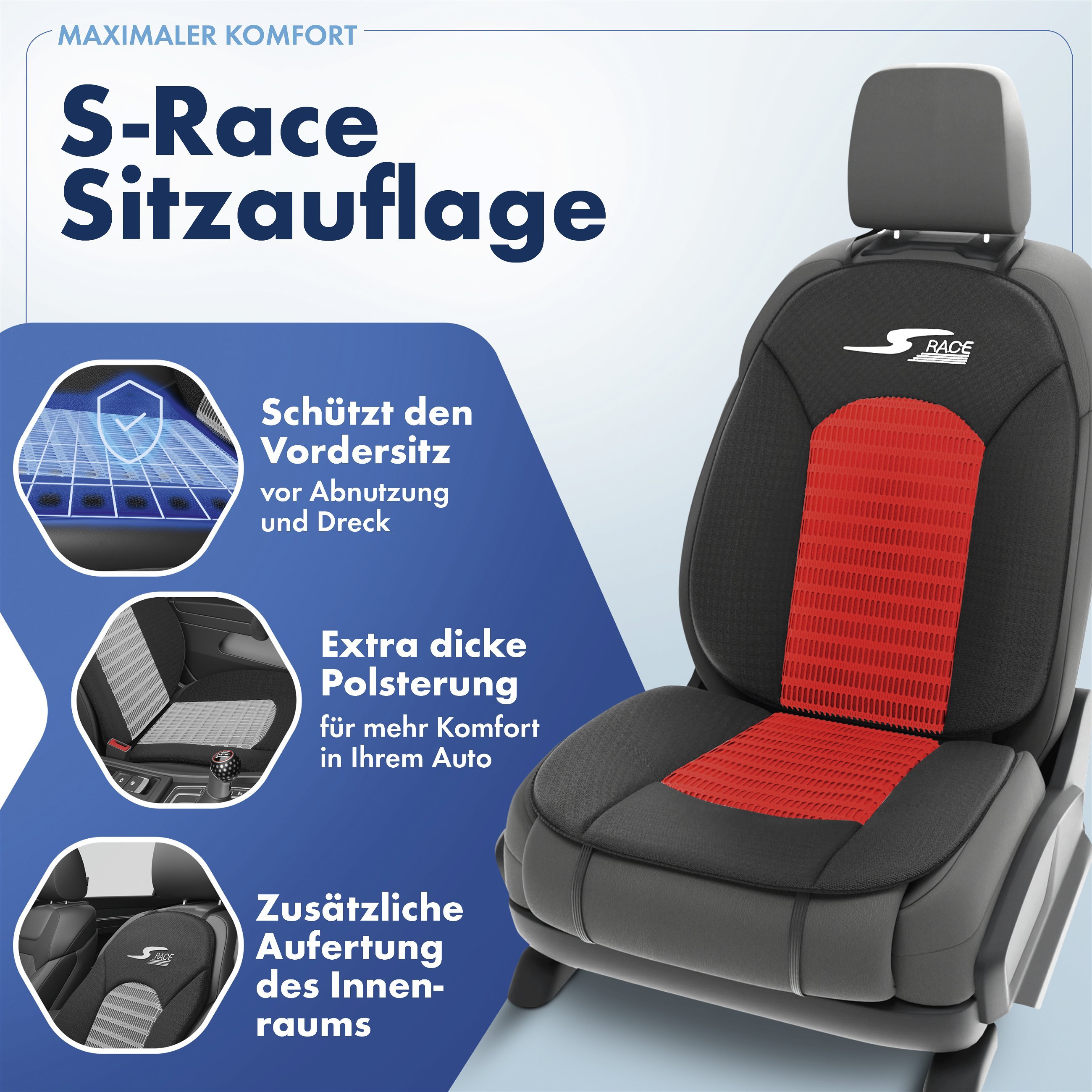 PKW Sitzauflage S-Race, Auto-Sitzaufleger rot