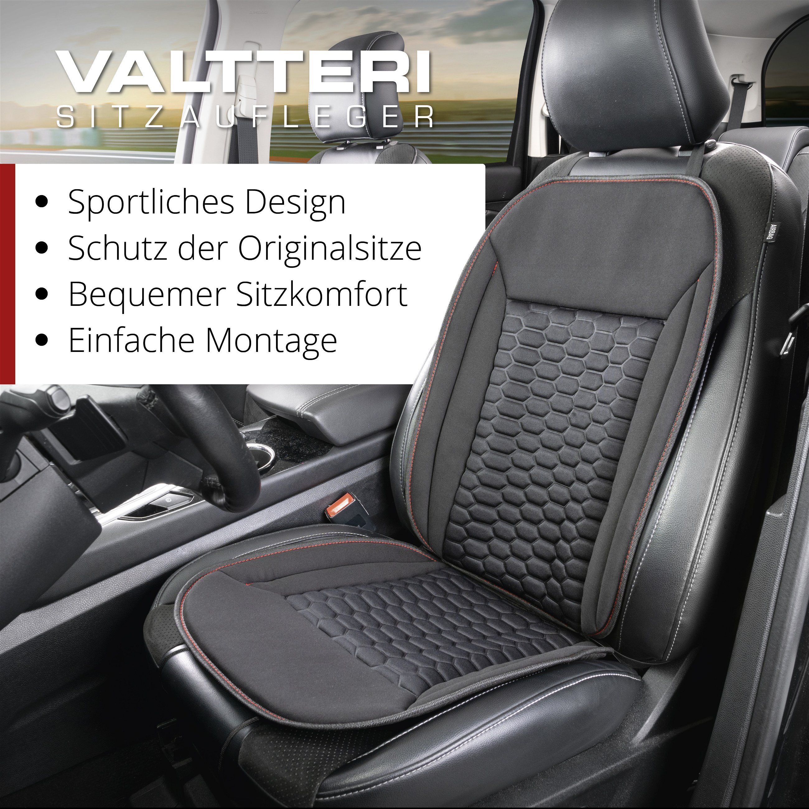 PKW Sitzauflage Valtteri, Auto-Sitzaufleger schwarz/rot